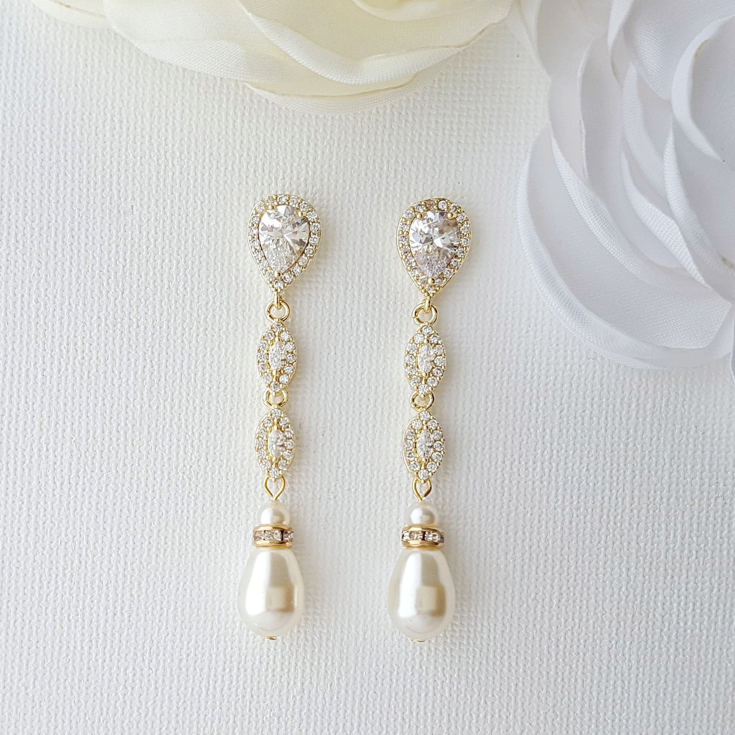 Gold Clip On Bridal Earrings-Abby - PoetryDesigns