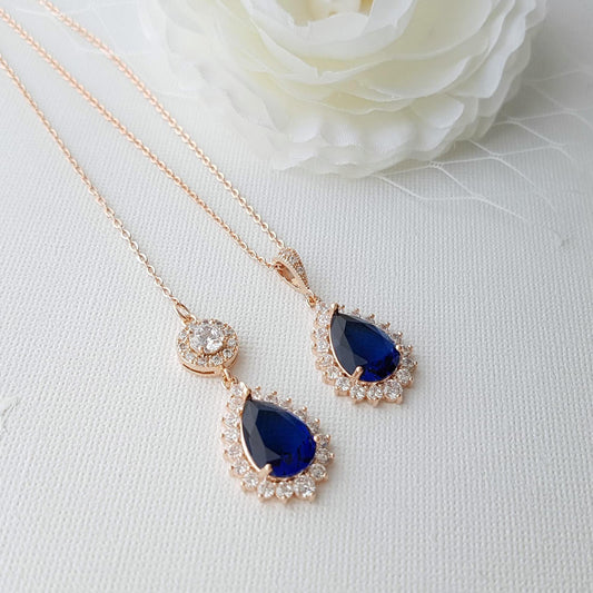 simple rose gold blue crystal backdrop necklace for weddings