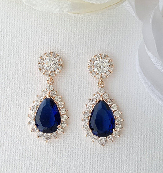 Blue Teardrop Earrings Rose Gold-Aoi - PoetryDesigns