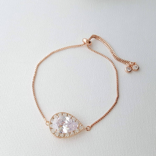 Rose Gold Simple Bracelet, Bridal Crystal Adjustable Bracelet, Rose Gold Wedding Bracelet, Bridesmaid Bracelet, Bridal Jewelry, Evelyn - PoetryDesigns