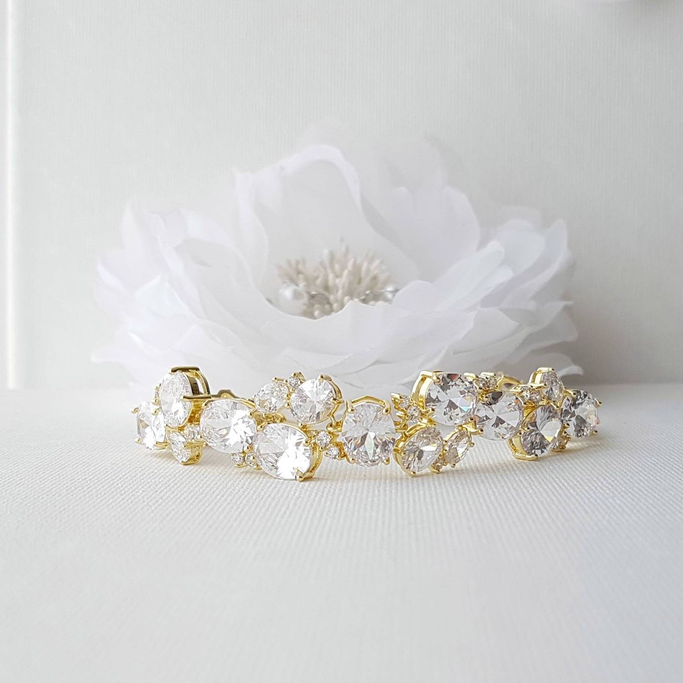 Gold Wedding Bracelet, Oval Crystal Bridal Bracelet, Gold Wedding Bridal Jewelry, Rose Gold Bracelet, Bracelet for Bride, Emily - PoetryDesigns