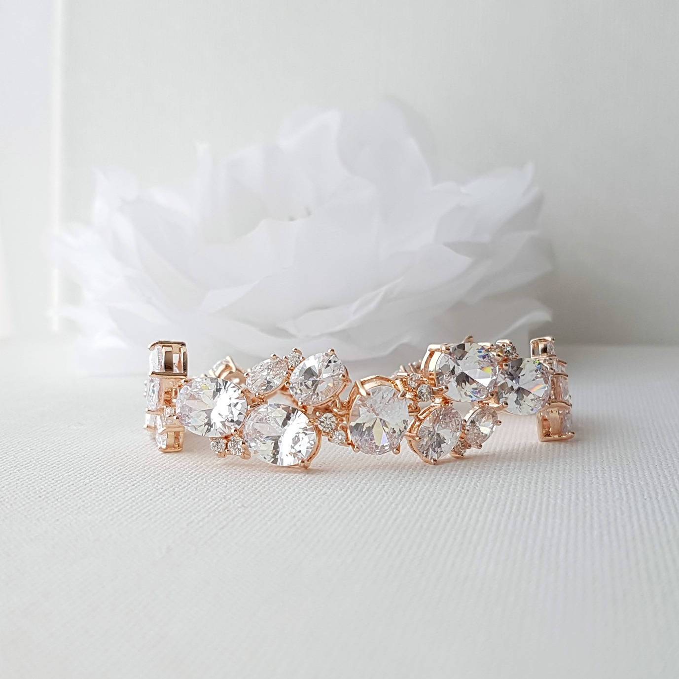 Rose Gold Bridal Bracelet, Wedding Bracelet, Crystal Bridal Bracelet, Oval CZ, Gold Bridal Bracelet, Wedding Bridal Jewelry, Emily - PoetryDesigns