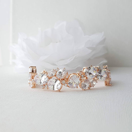 Rose Gold Bridal Bracelet, Wedding Bracelet, Crystal Bridal Bracelet, Oval CZ, Gold Bridal Bracelet, Wedding Bridal Jewelry, Emily - PoetryDesigns