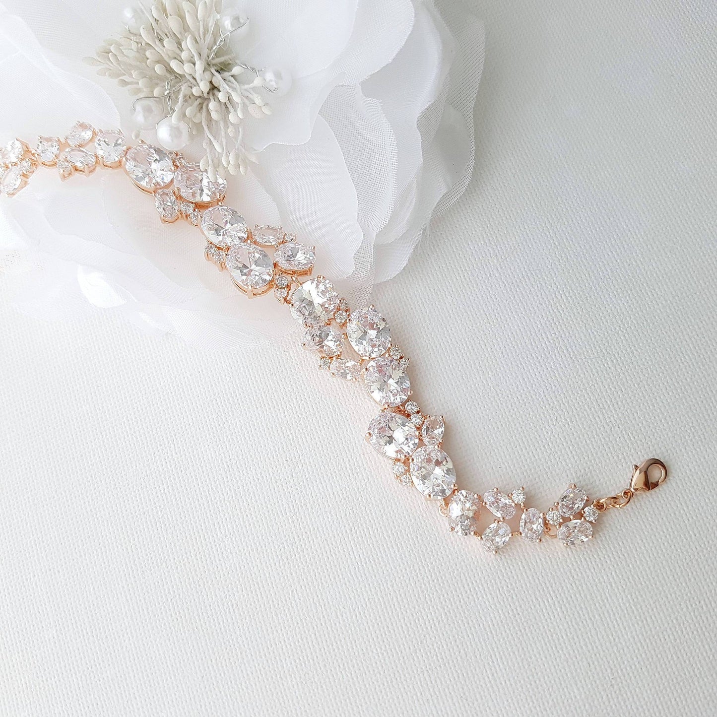 Rose Gold Bridal Bracelet, Wedding Bracelet, Crystal Bridal Bracelet, Oval CZ, Gold Bridal Bracelet, Wedding Bridal Jewelry, Emily - PoetryDesigns