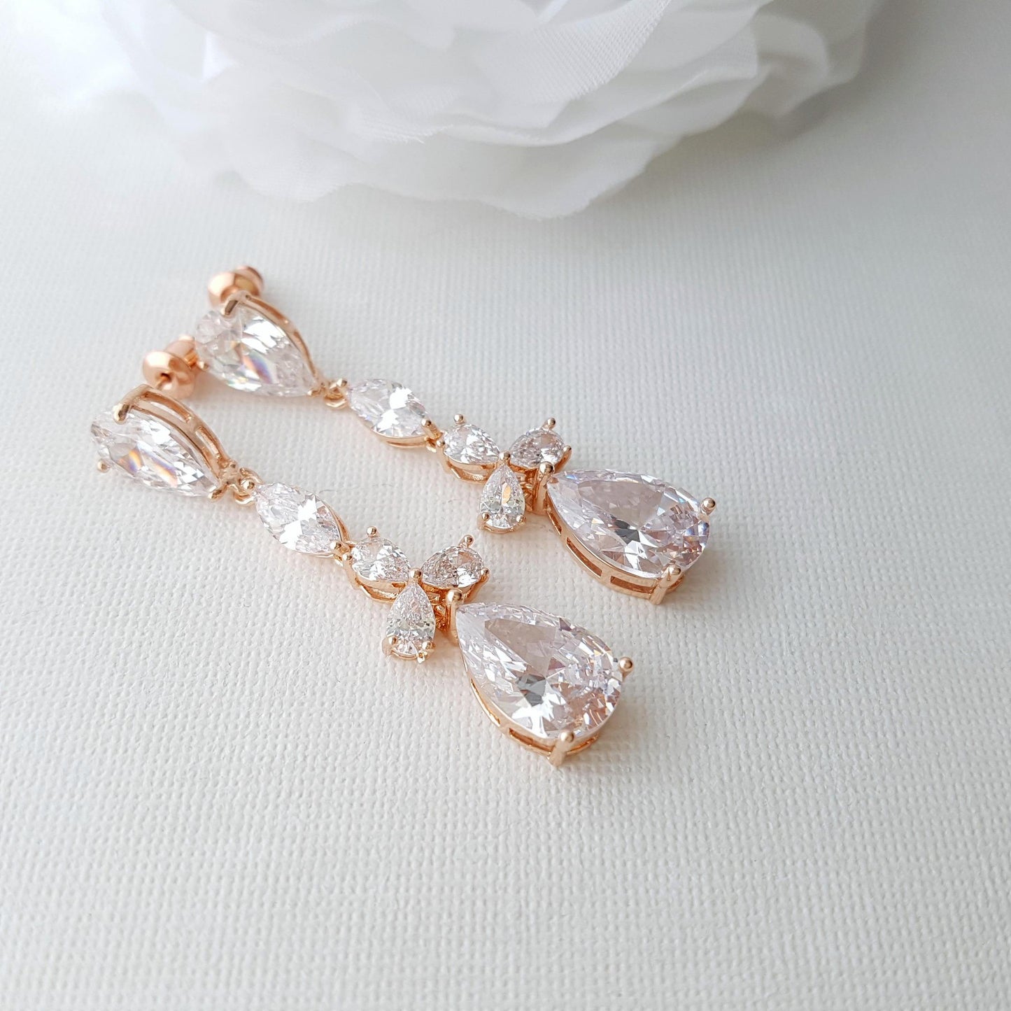 Rose gold CZ crystal drop earrings