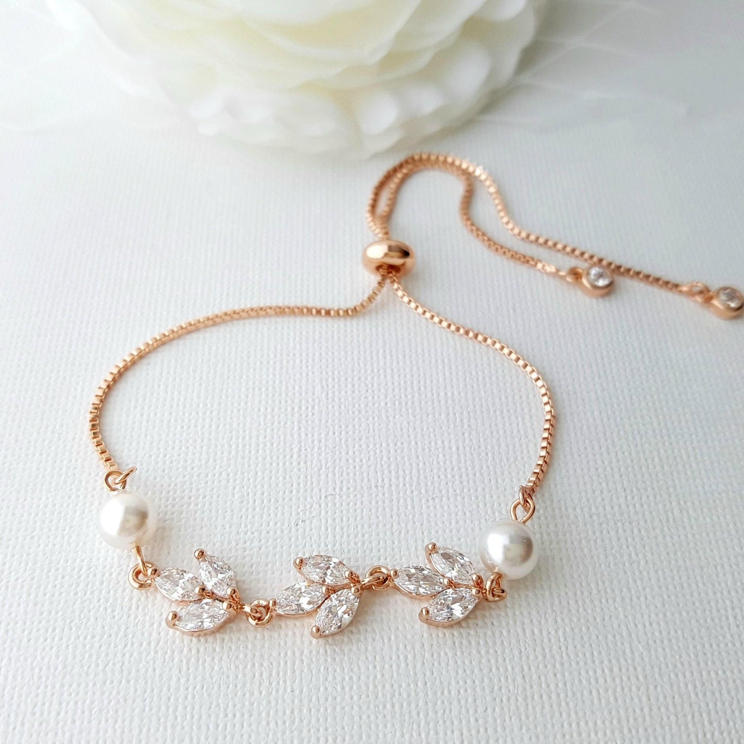 Delicate Gold Bracelet for Brides & Ladies in Marquise Cubic Zirconia( CZ) for Wedding Or Prom- Leila - PoetryDesigns