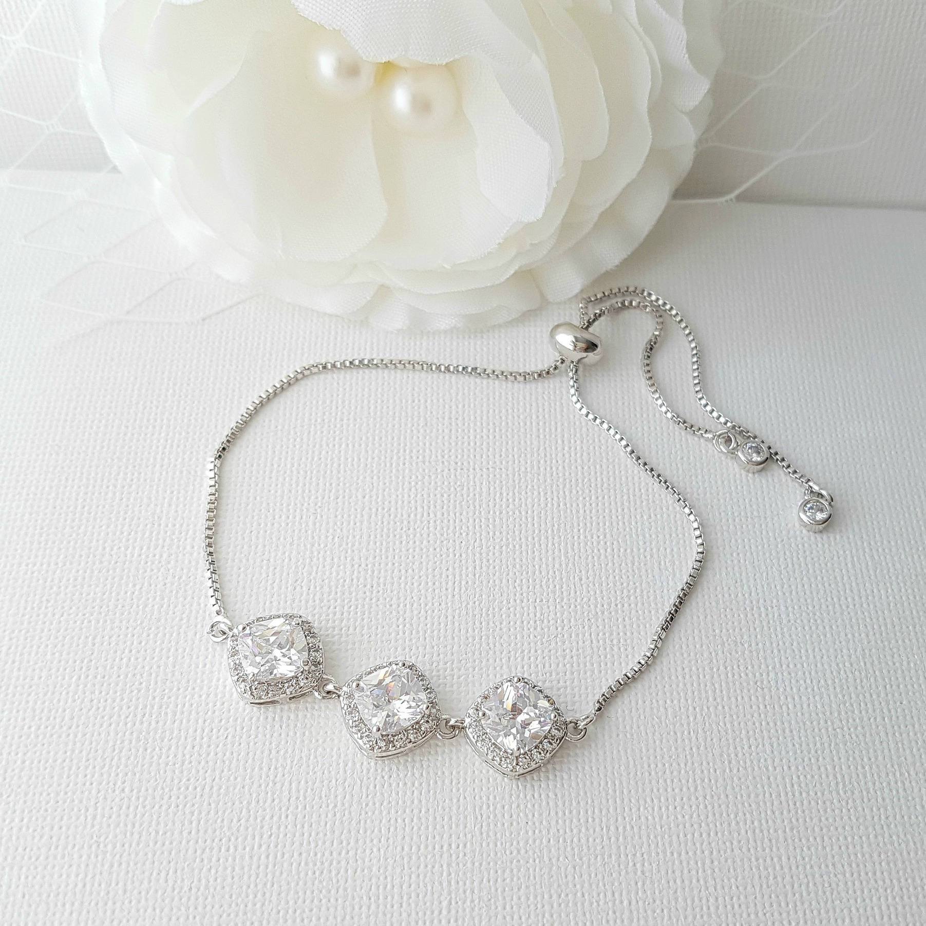 Diamond Shaped Cubic Zirconia Slider Bracelet- Celia - PoetryDesigns