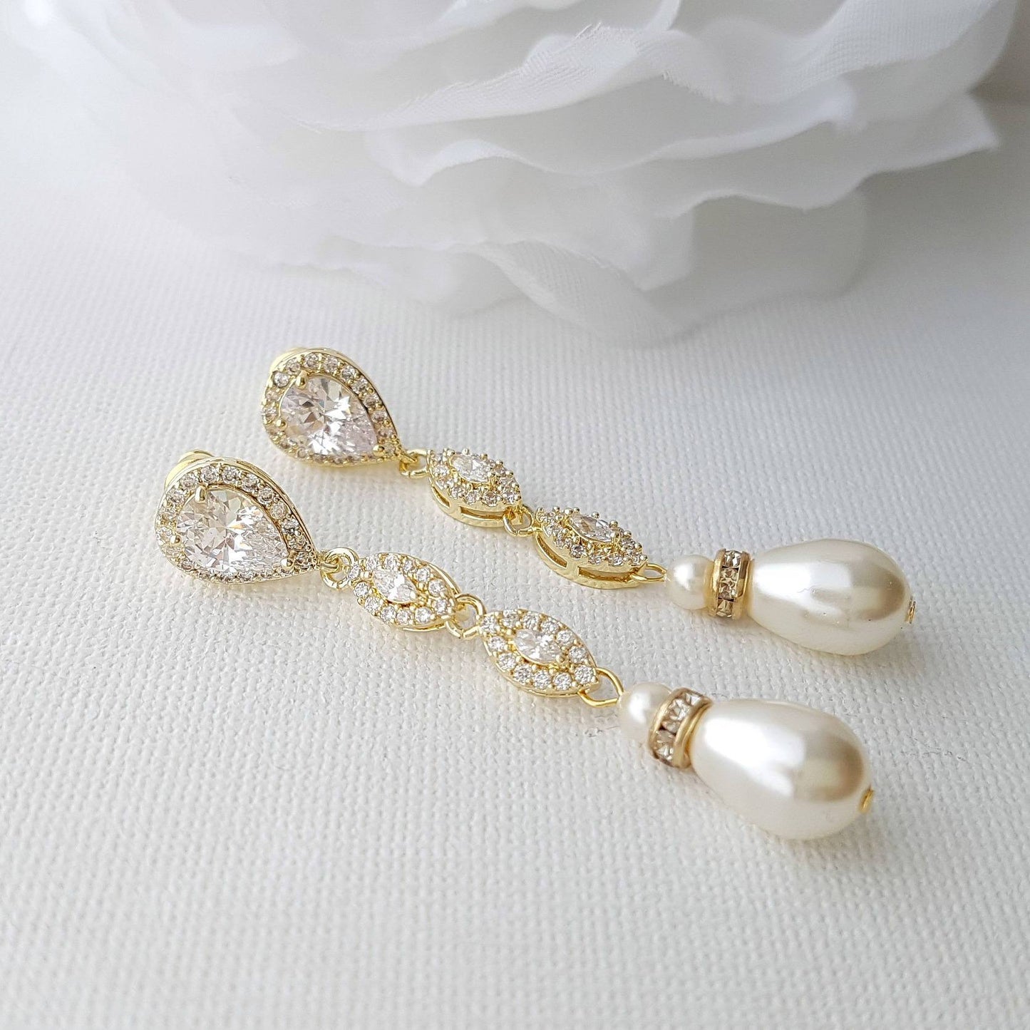 Gold Clip On Bridal Earrings-Abby - PoetryDesigns