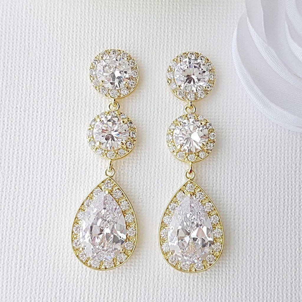 Cubic Zirconia Gold Earrings