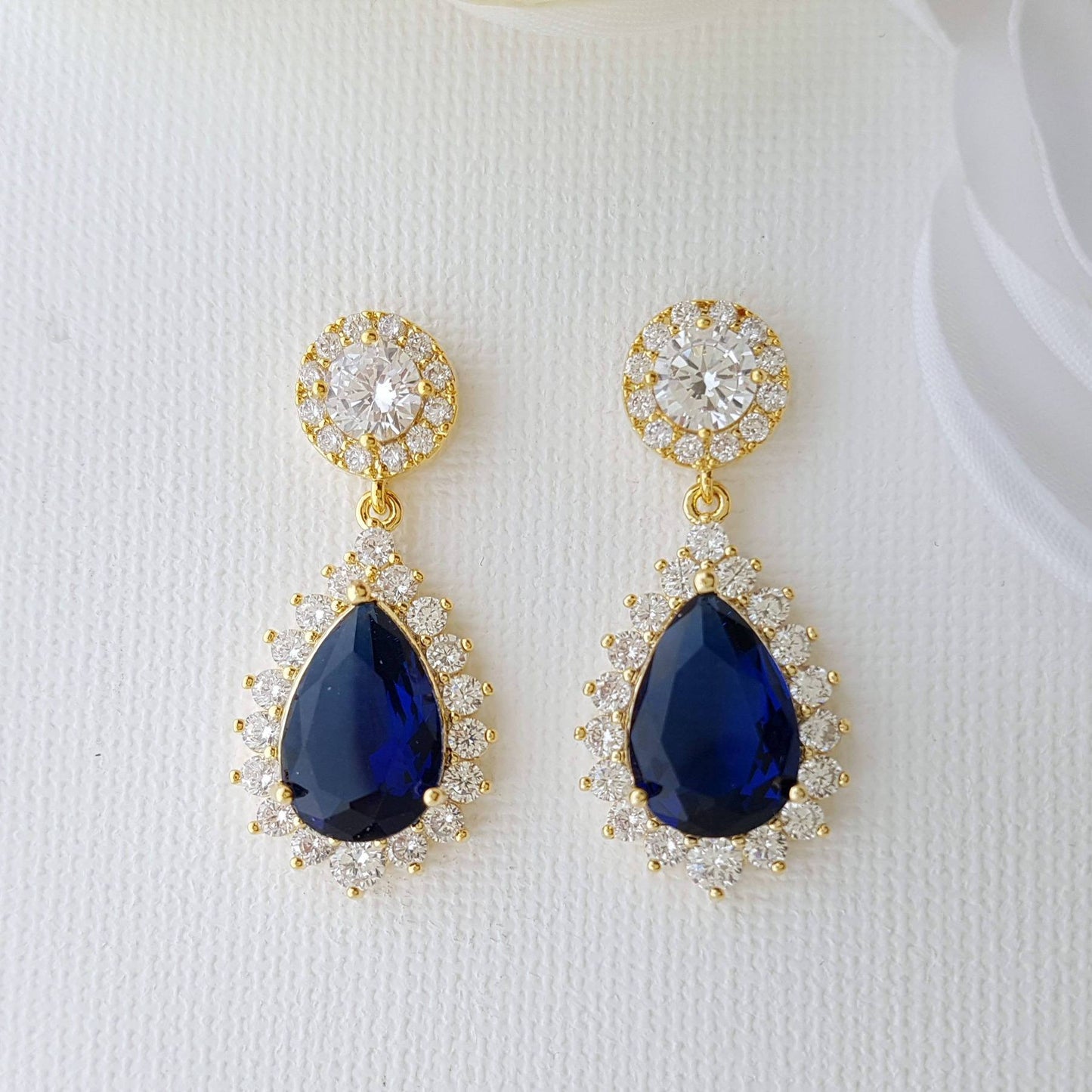 Sapphire Blue Clip On Bridal Earrings-Aoi - PoetryDesigns