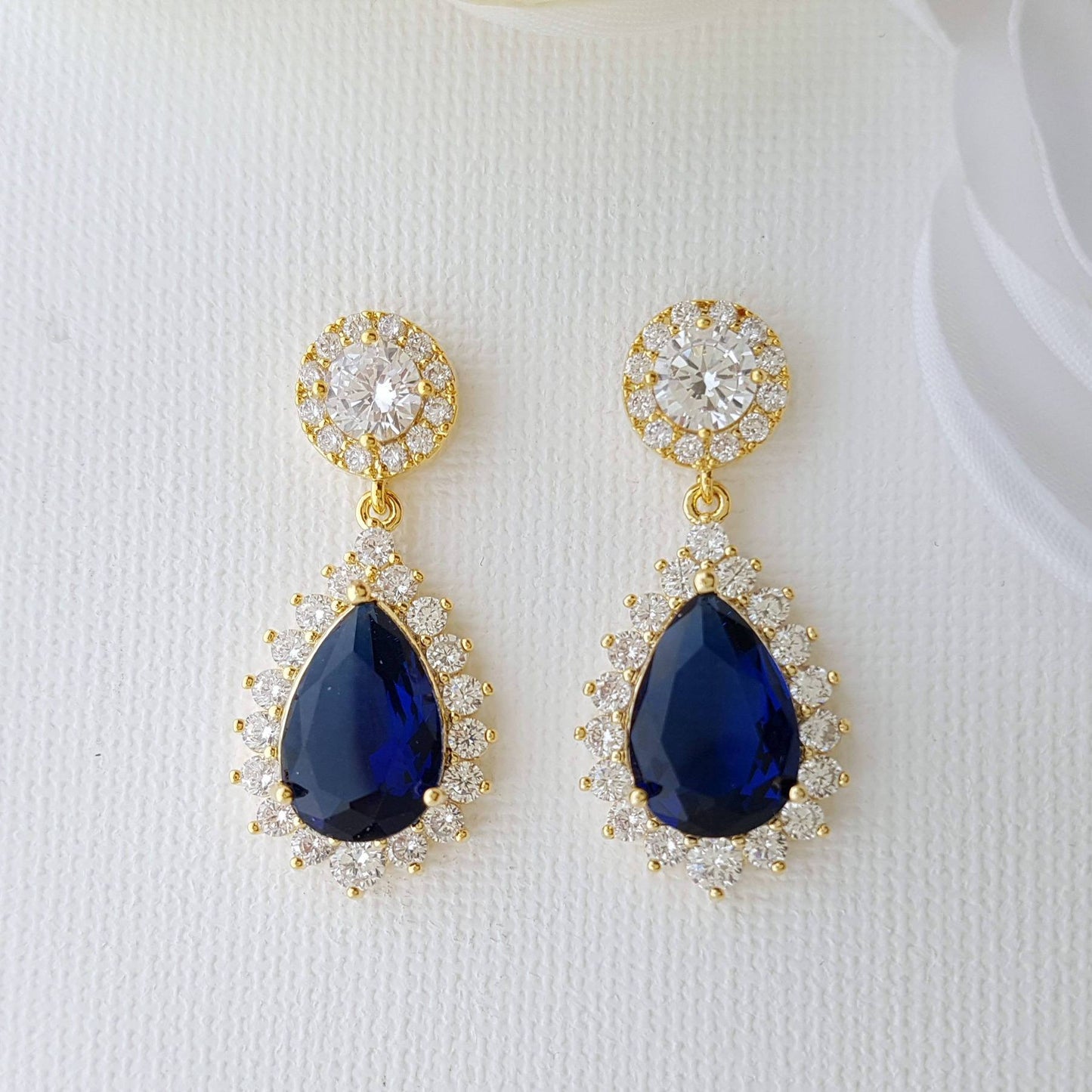 Blue Stone drop earrings in gold for weddings- Poetry Designs