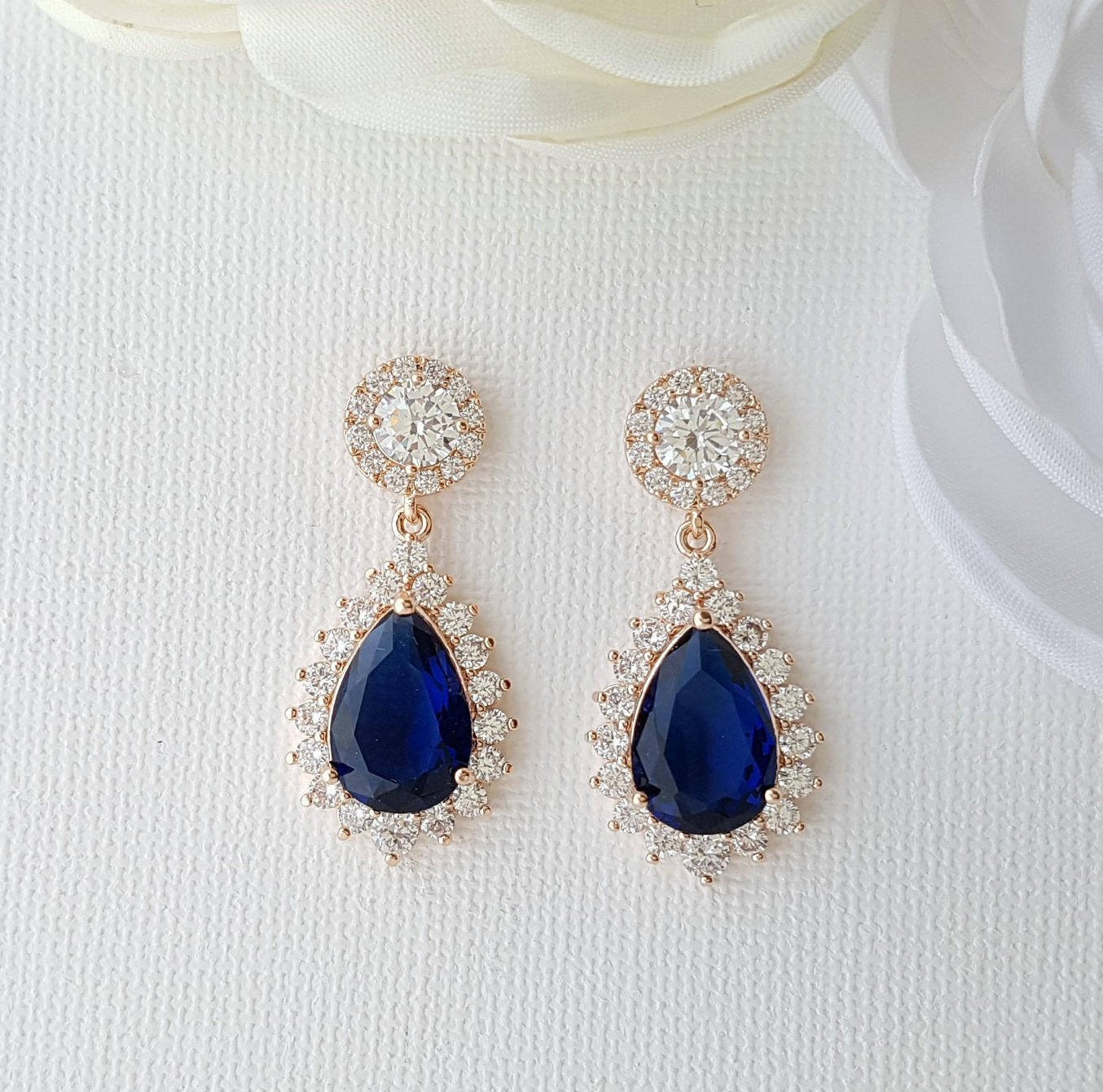 Sapphire Blue Clip On Bridal Earrings-Aoi - PoetryDesigns