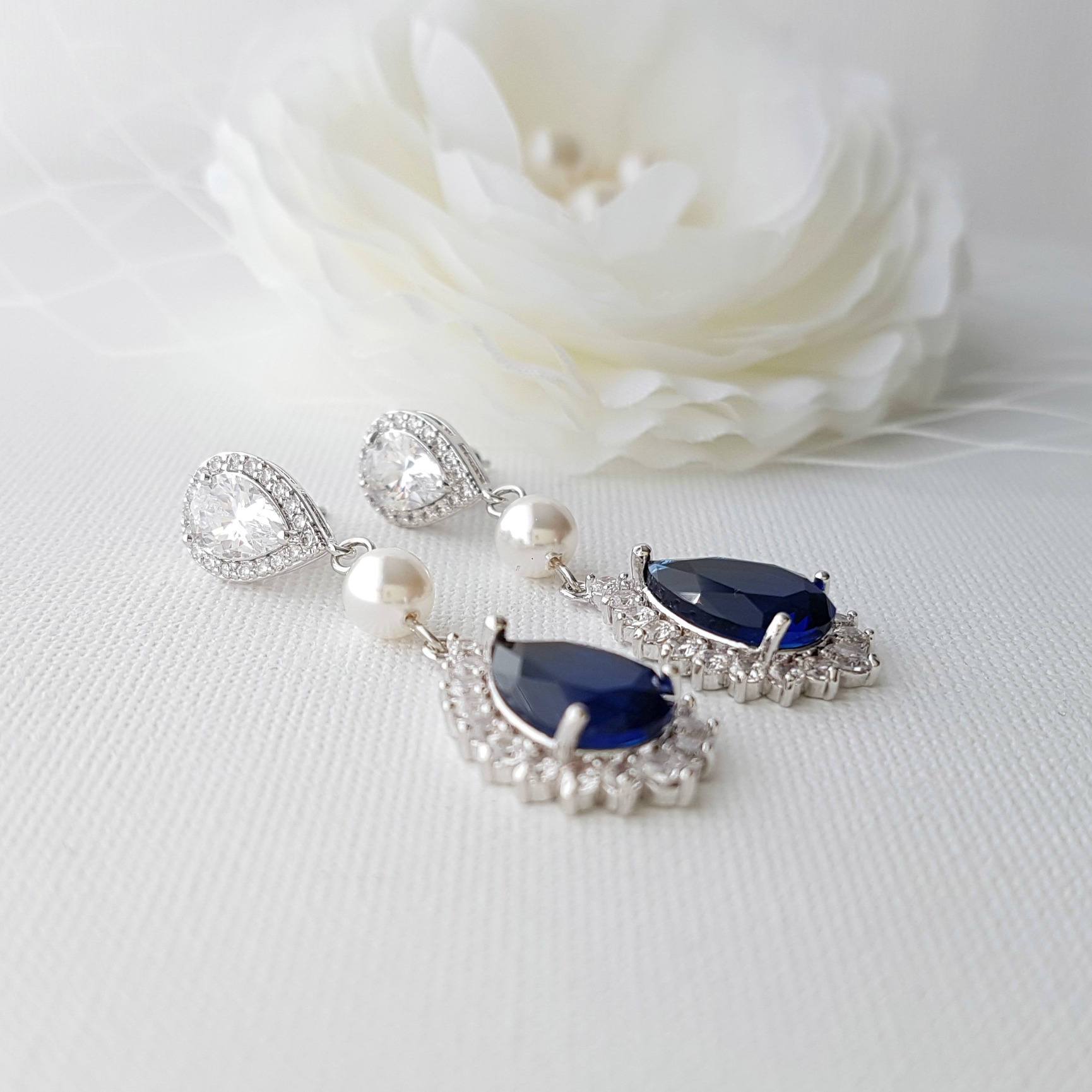 Blue Teardrop Cubic Zirconia Drop Earrings