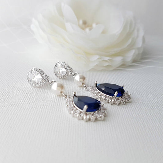 Poetry Designs Blue Teardrop Wedding Earrings