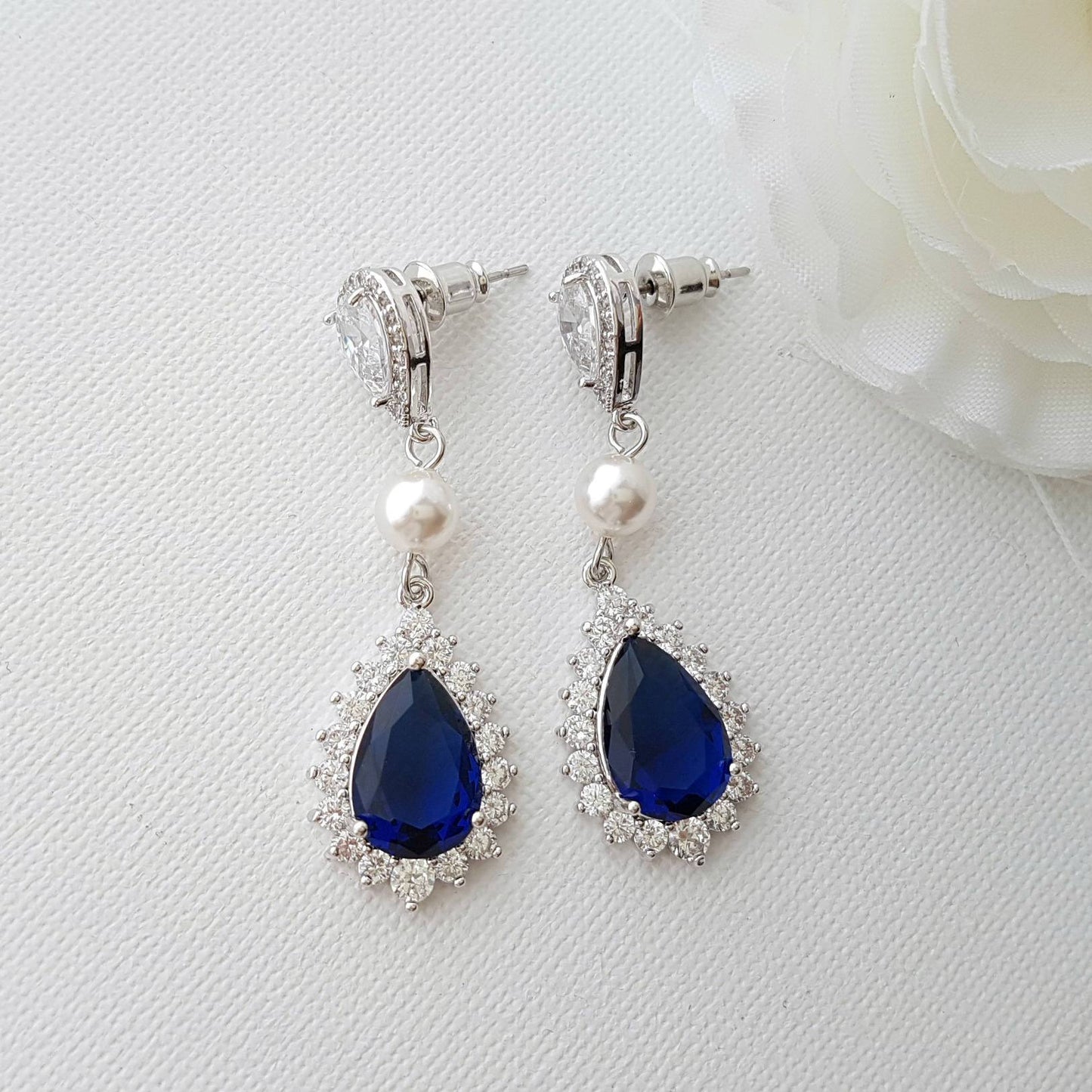 Blue Bridal Drop Earrings