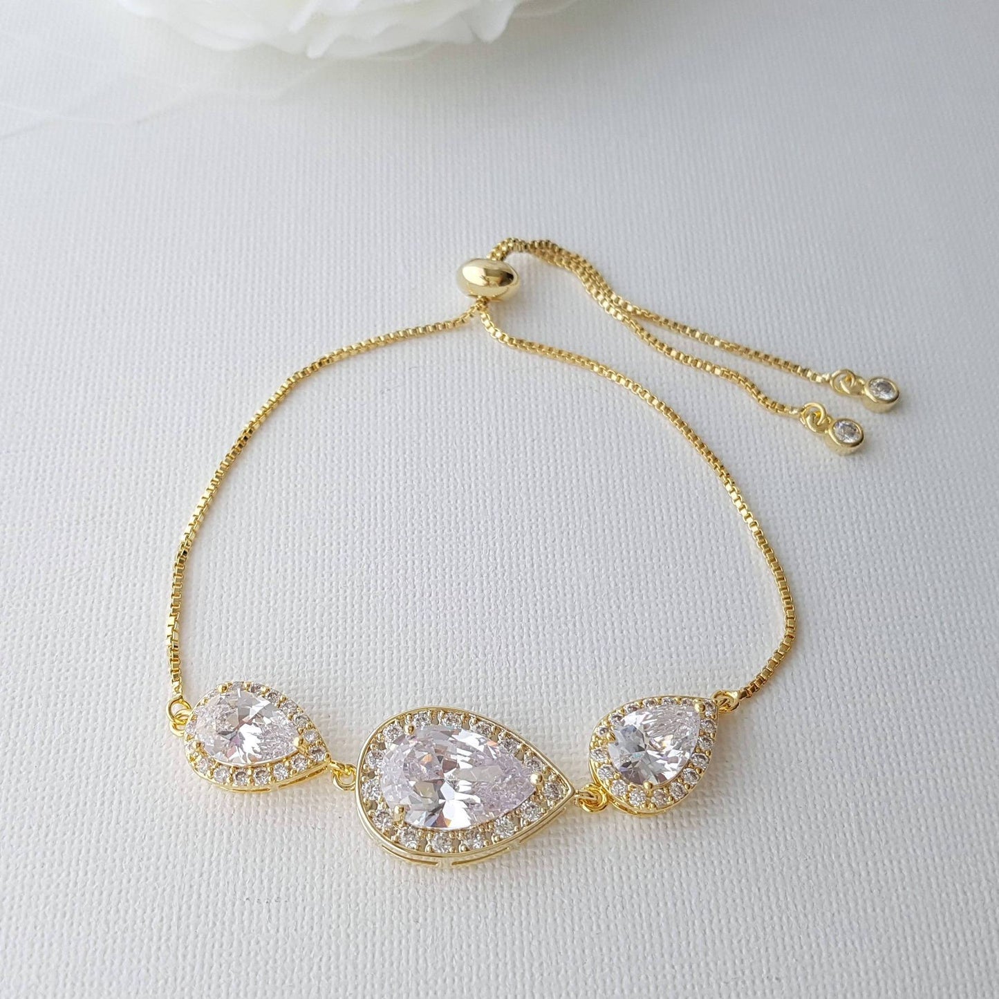 Gold Bridal Bracelet, Gold Wedding Jewelry, Gold Crystal Bracelet, Clear Cubic Zirconia, Gold Teardrop Bracelet, Bridesmaid Bracelet, Evelyn - PoetryDesigns