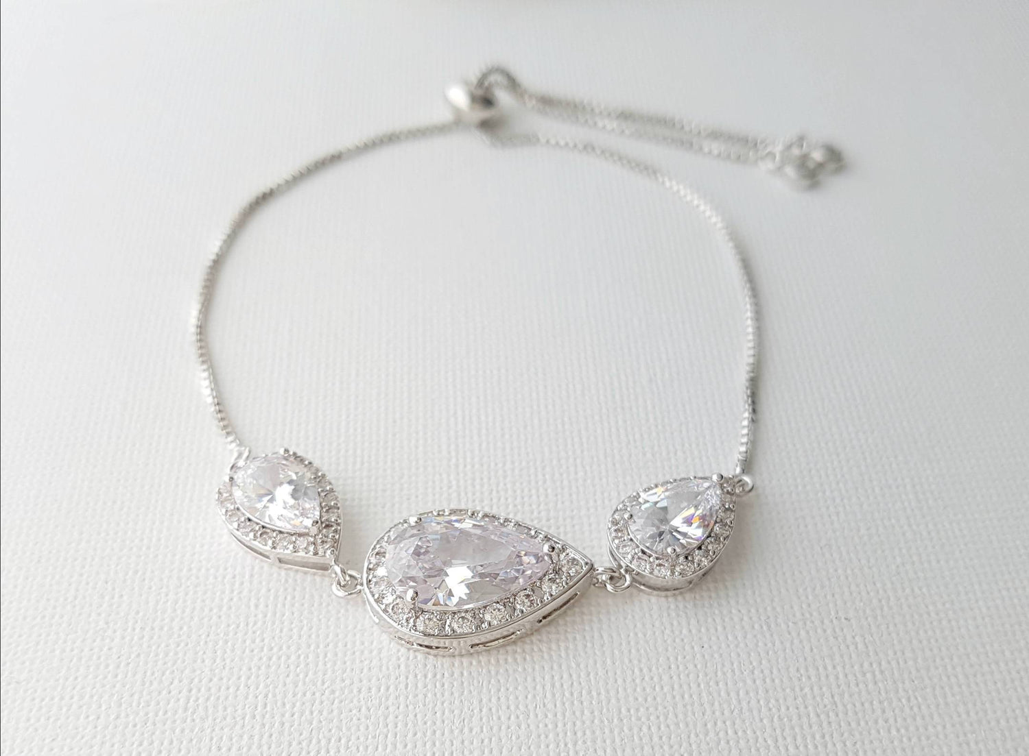 Crystal Bridal Bracelet, Wedding Jewelry, Bridesmaid Bracelet, Teardrop Bracelet, Zirconia Wedding Bracelet Adjustable Bracelet, Evelyn - PoetryDesigns