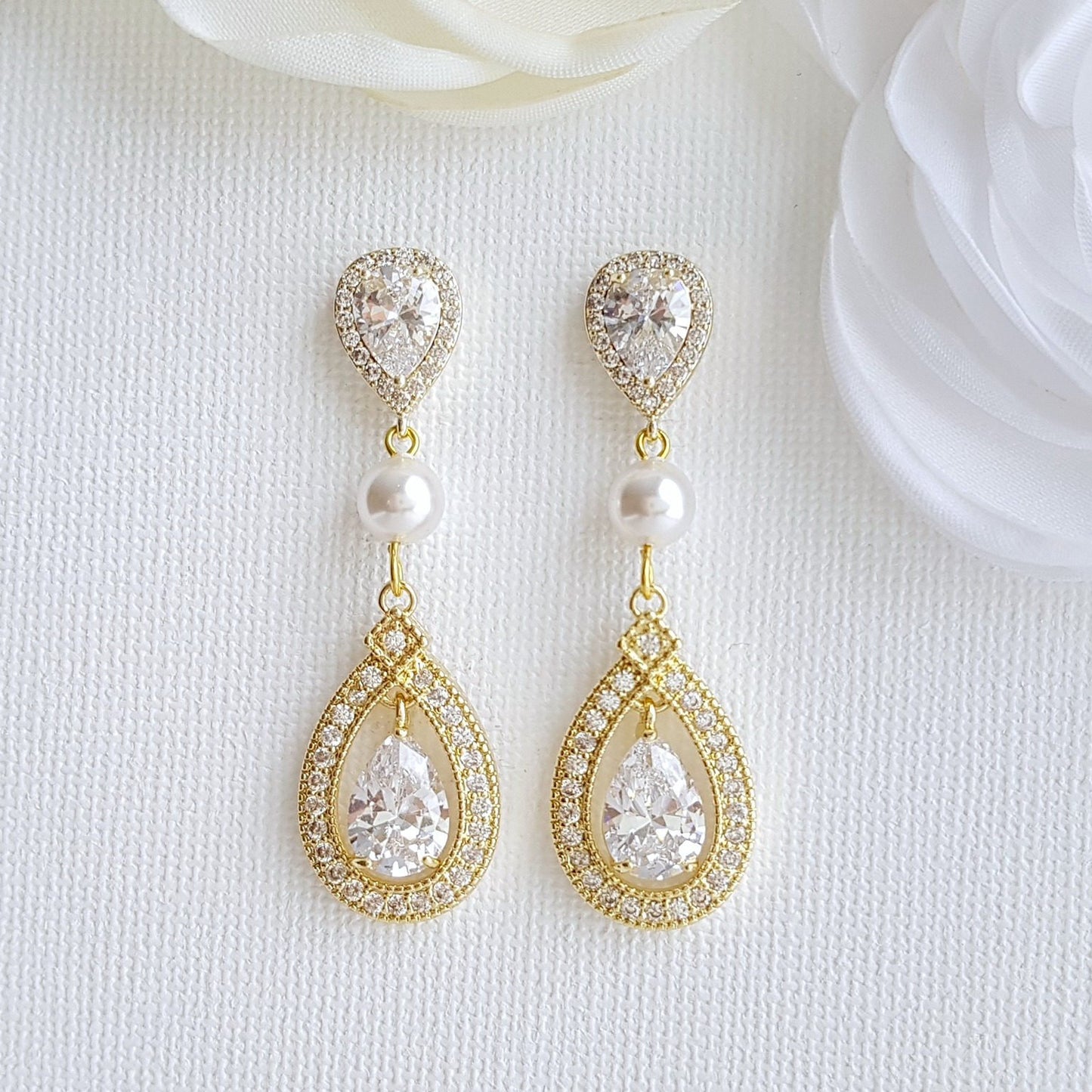 Yellow Gold Bridal Earrings-Sarah - PoetryDesigns