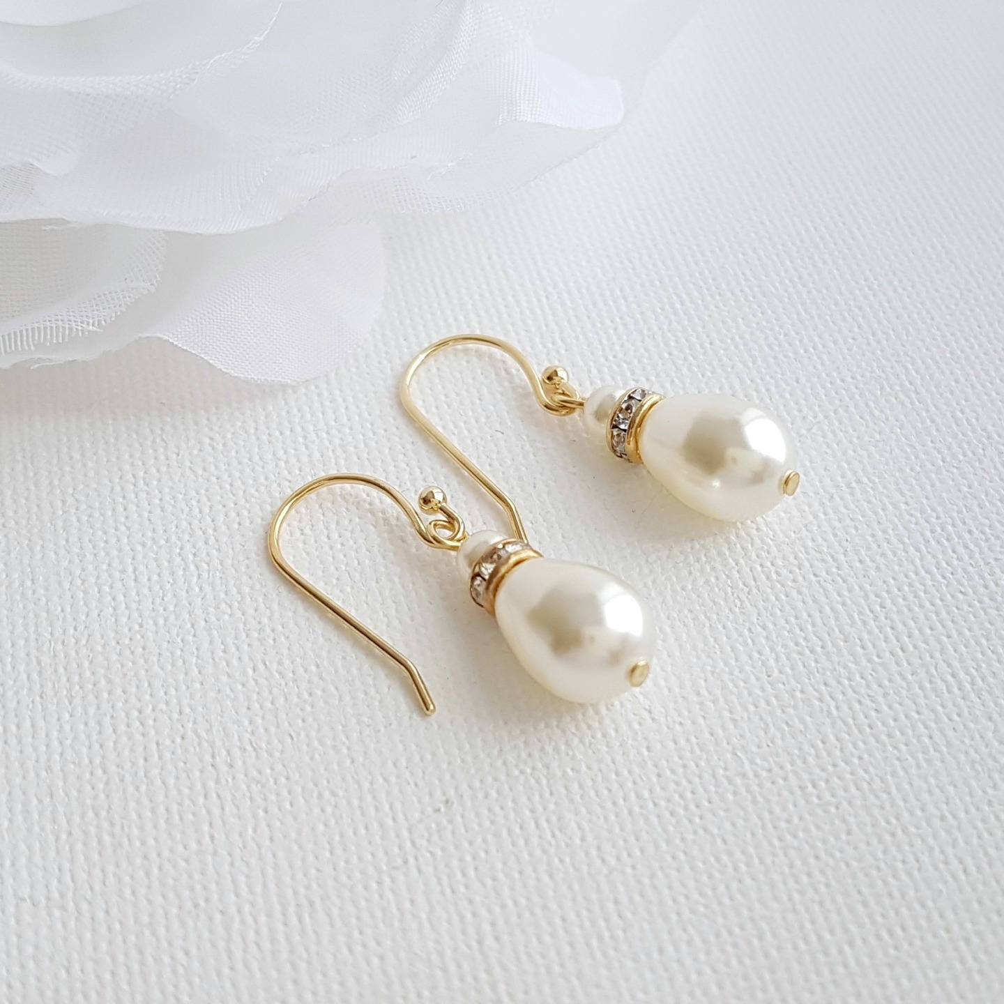 Simple Gold Earrings With Pearl Drops -June - PoetryDesigns