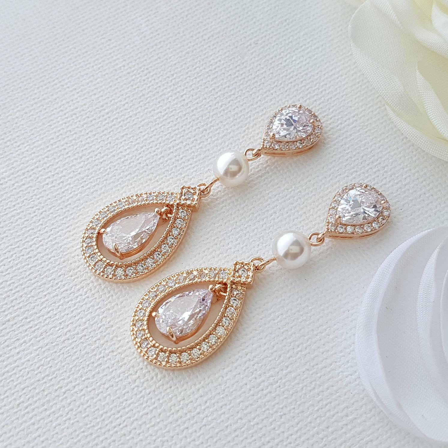 Yellow Gold Bridal Earrings-Sarah - PoetryDesigns