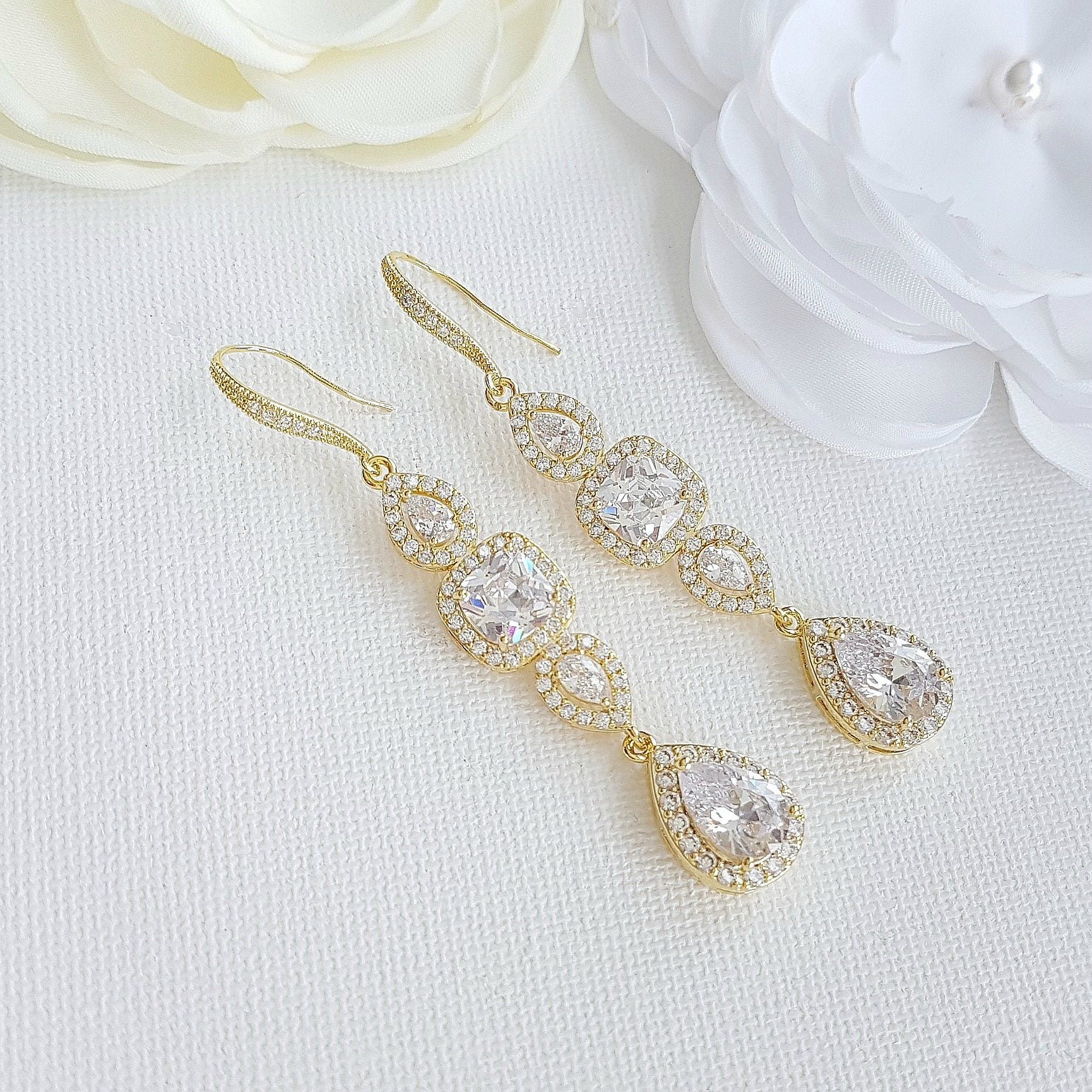 Gold Drop Earrings Weddings- Gianna - PoetryDesigns