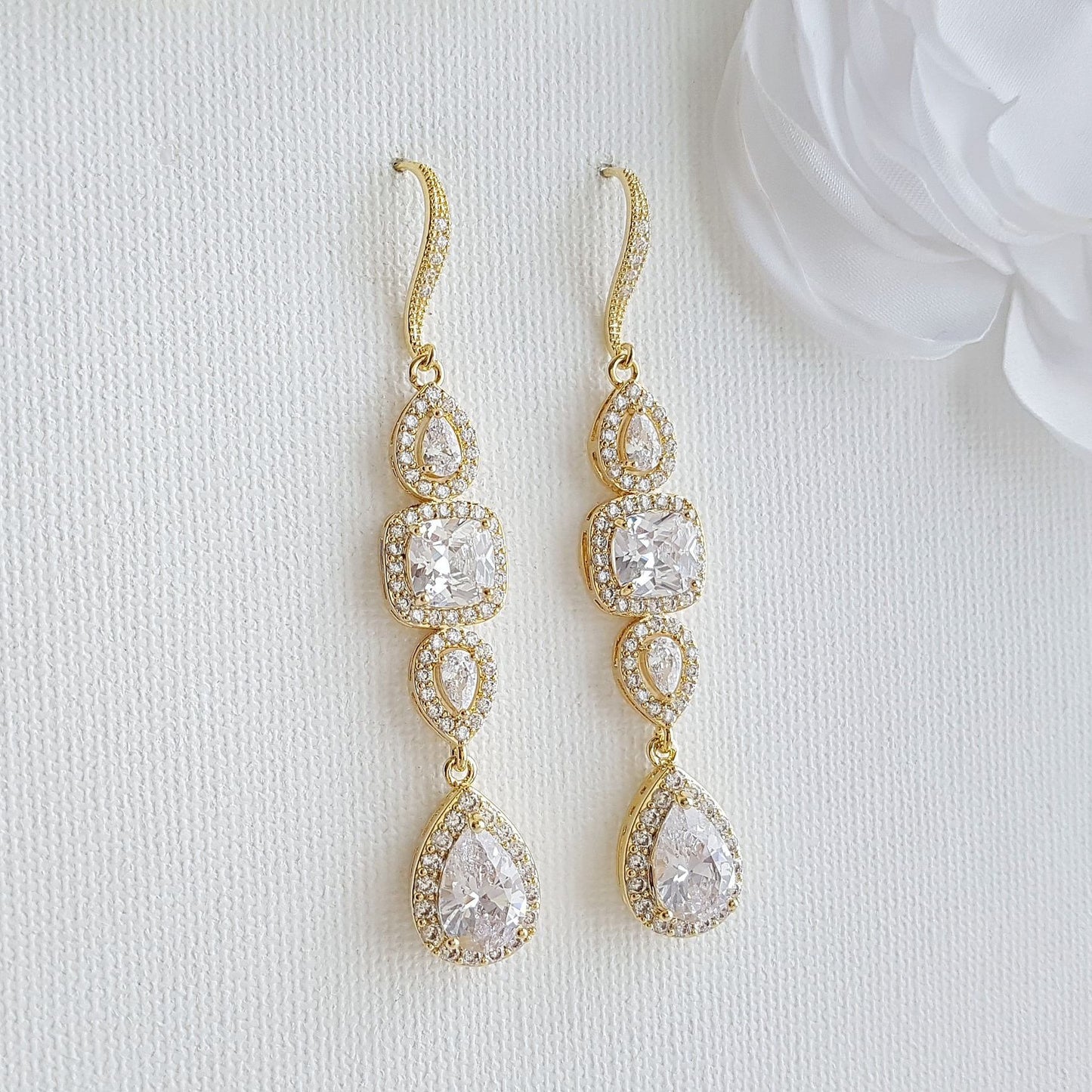 Gold Drop Earrings Weddings- Gianna - PoetryDesigns
