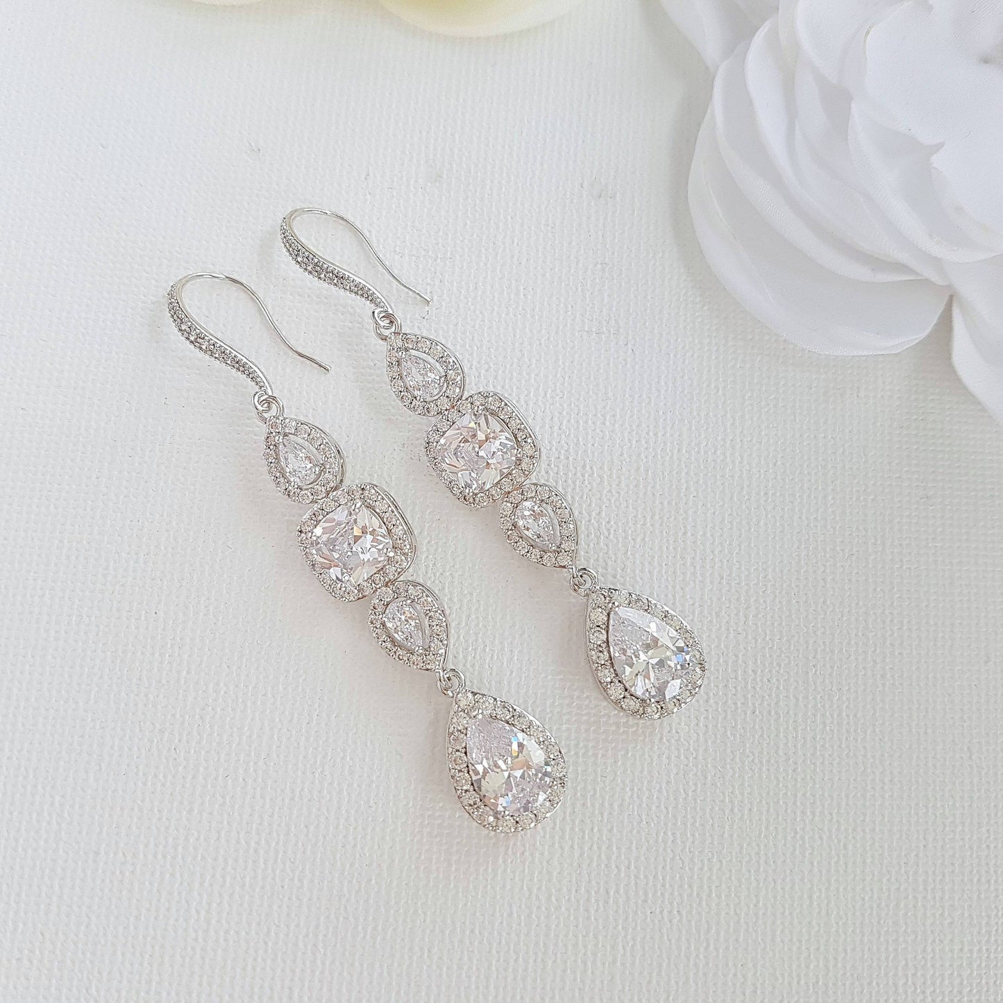 Cubic Zirconia Drop Earrings for Weddings- Gianna - PoetryDesigns