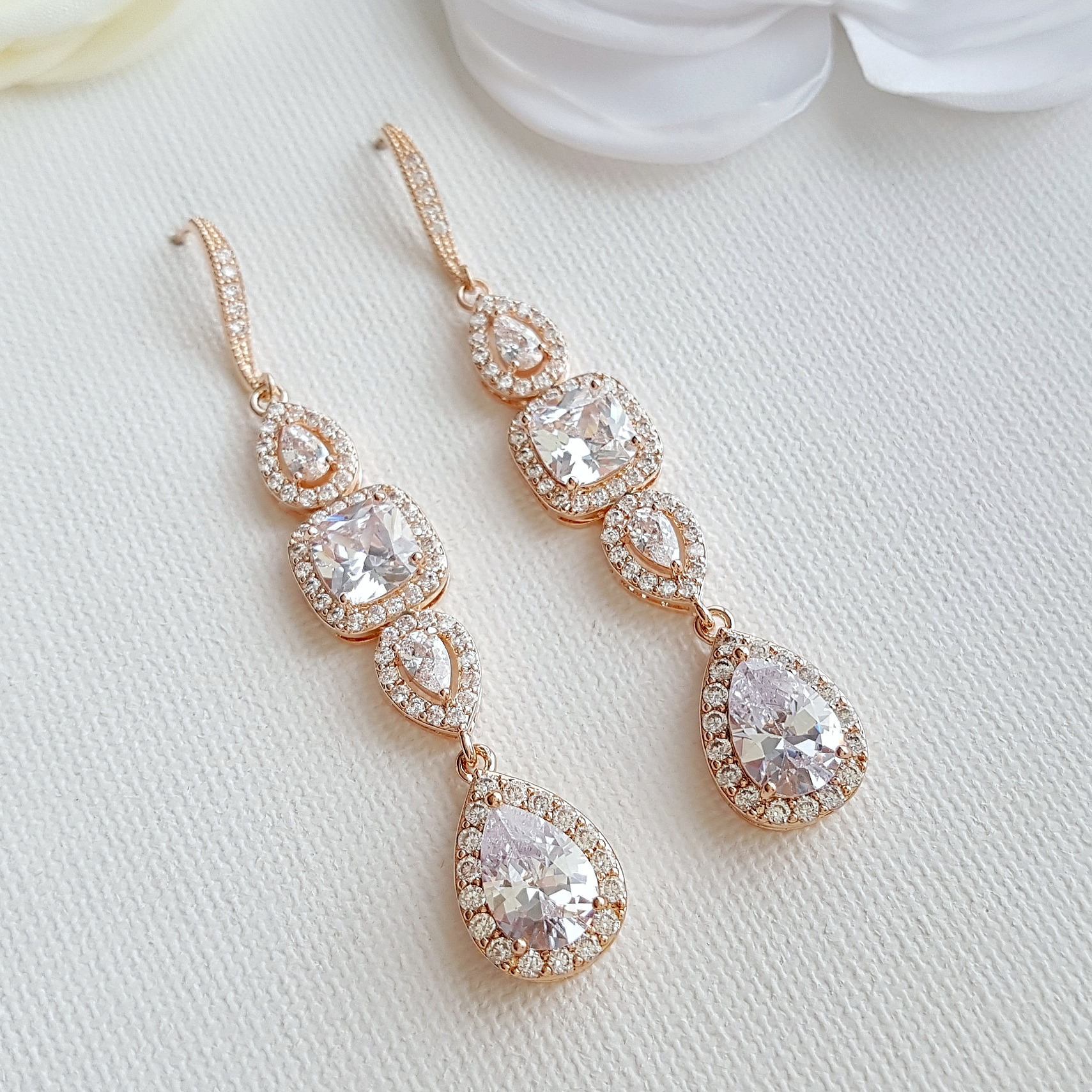 Cubic Zirconia Drop Earrings for Weddings- Gianna - PoetryDesigns