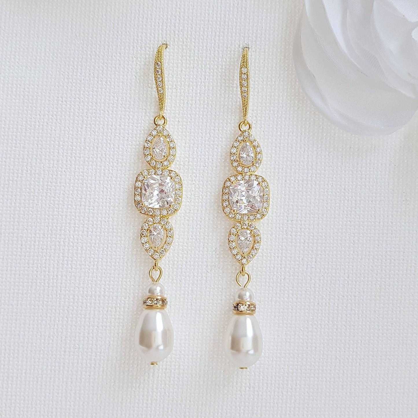 Gold Pearl Bridal Earrings- Gianna - PoetryDesigns