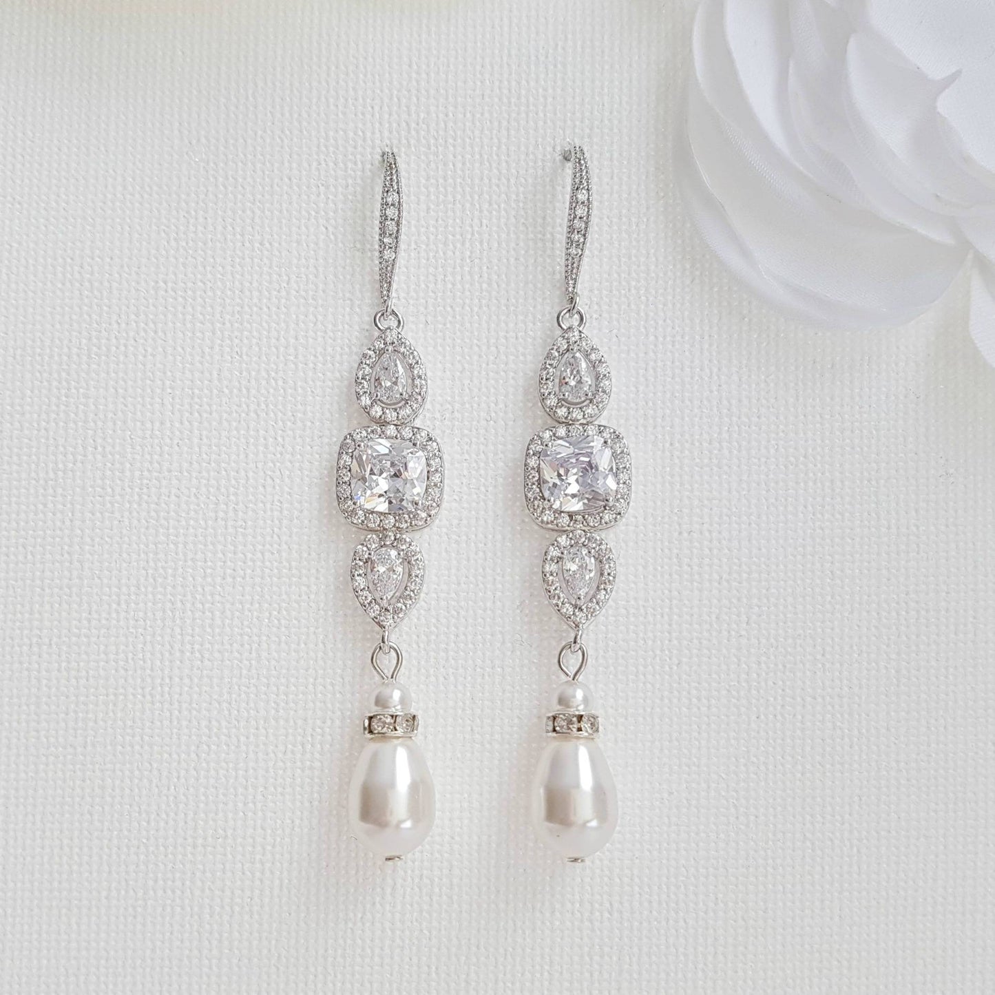 Pearl Drop Long Dangle Earrings for Weddings-Gianna - PoetryDesigns