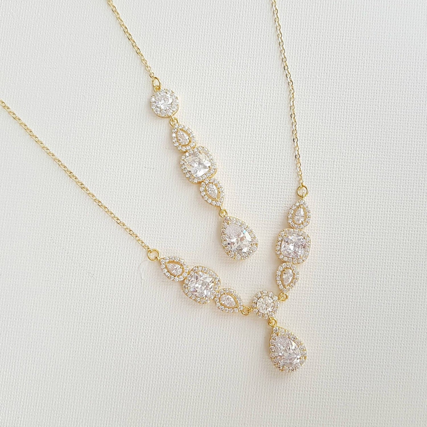 Gold and Cubic Zirconia Back Necklace for Low Back Dresses-Gianna - PoetryDesigns