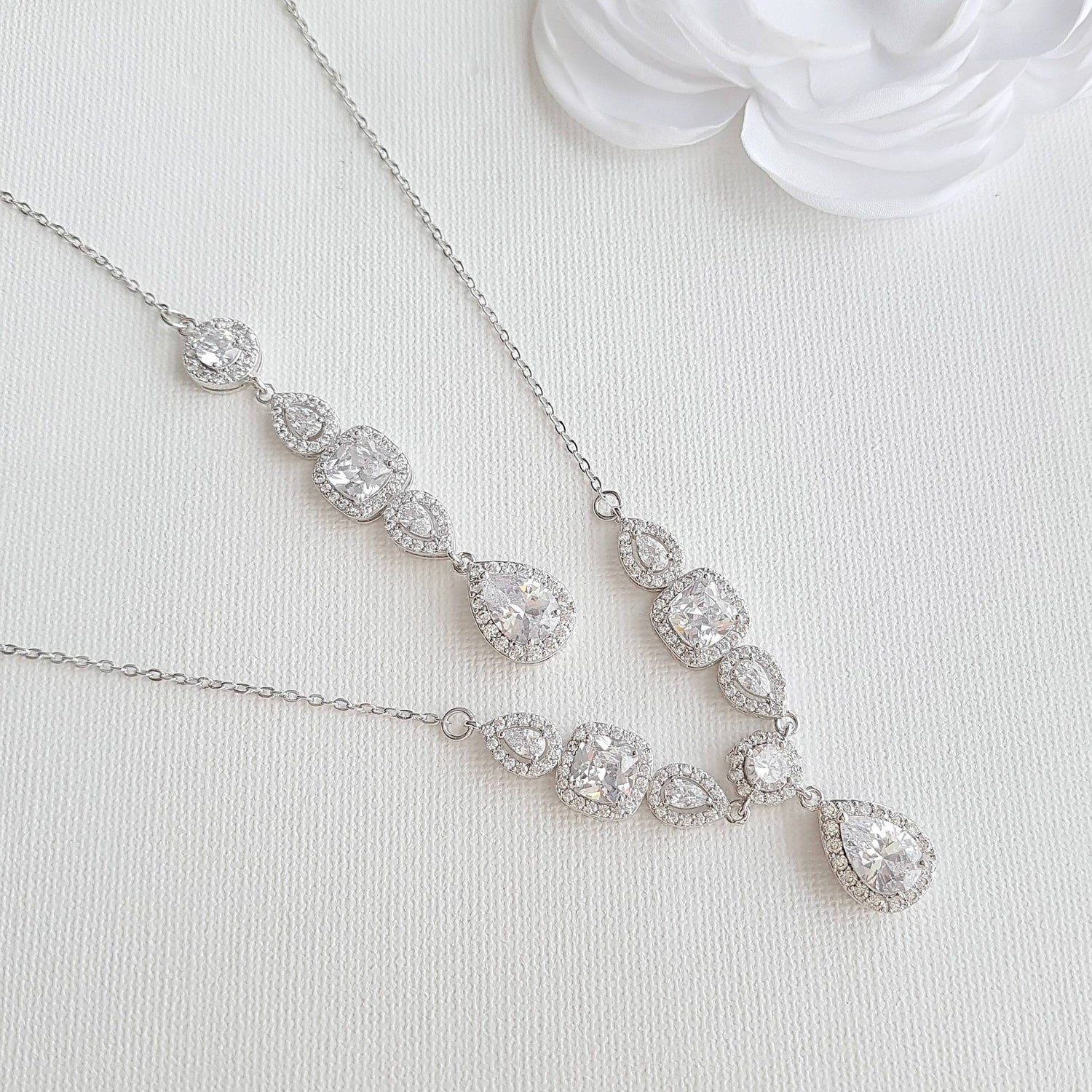 Bridal Drop Back Necklace- Gianna - PoetryDesigns