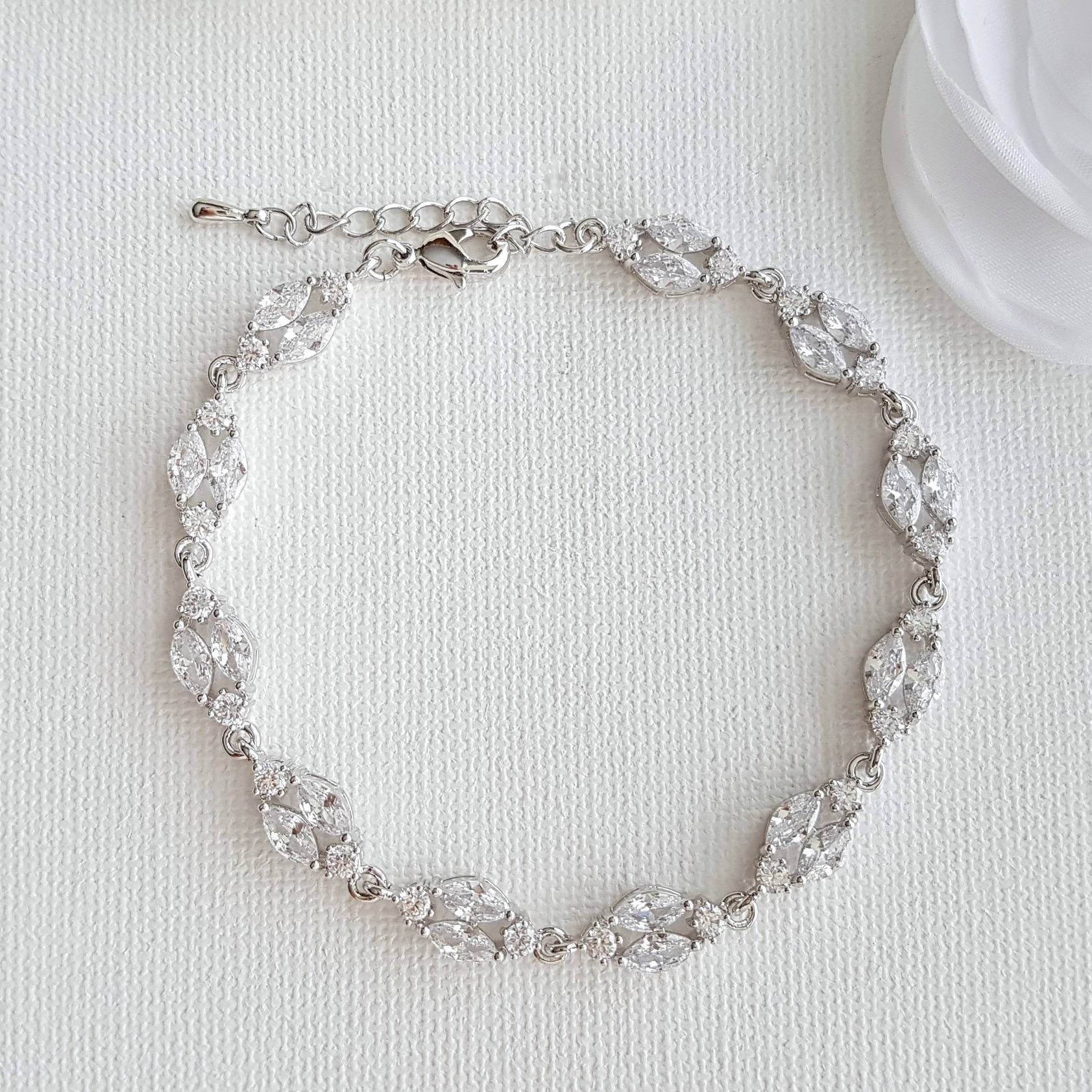 Marquise Silver Cubic Zirconia Bracelet for Bride- Hayley - PoetryDesigns