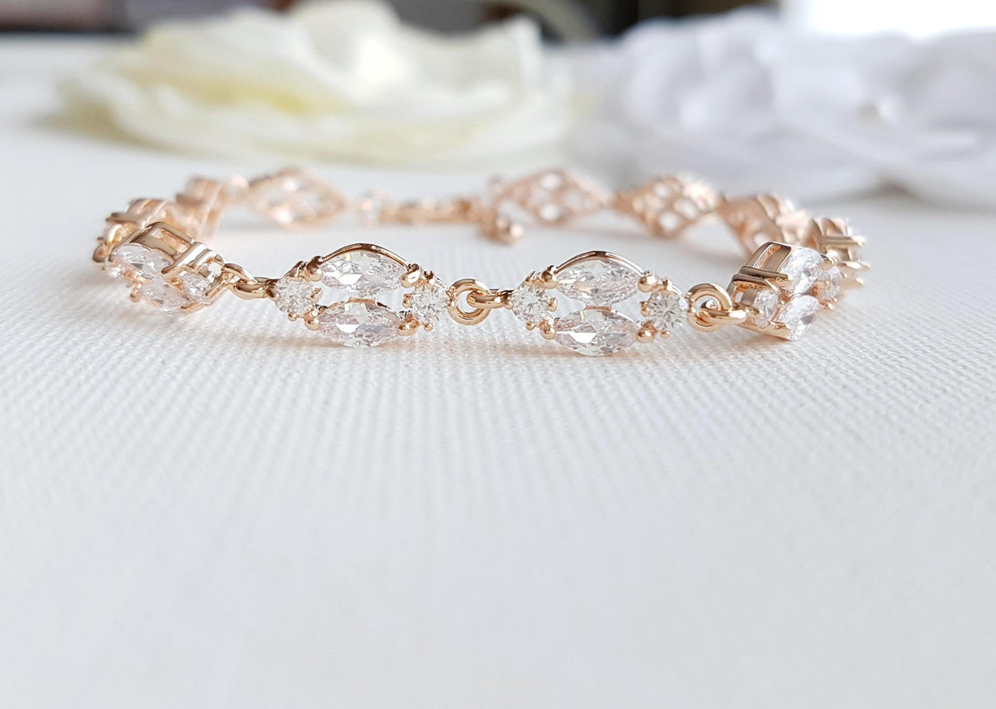 Dainty Rose Gold Crystal Bracelet for Weddings and Brides-Hayley - PoetryDesigns