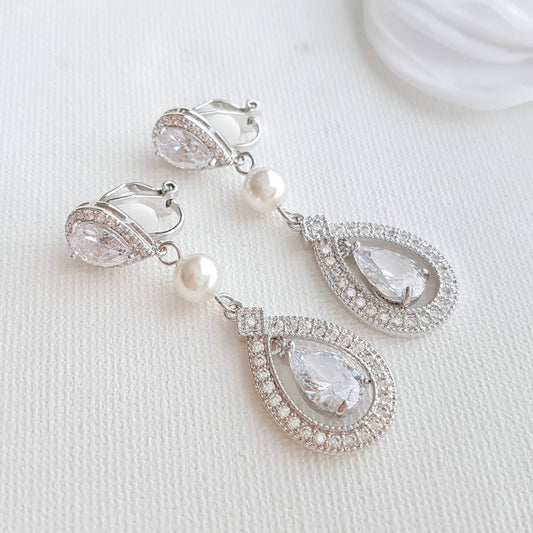 Clip On Wedding Earrings-Sarah - PoetryDesigns