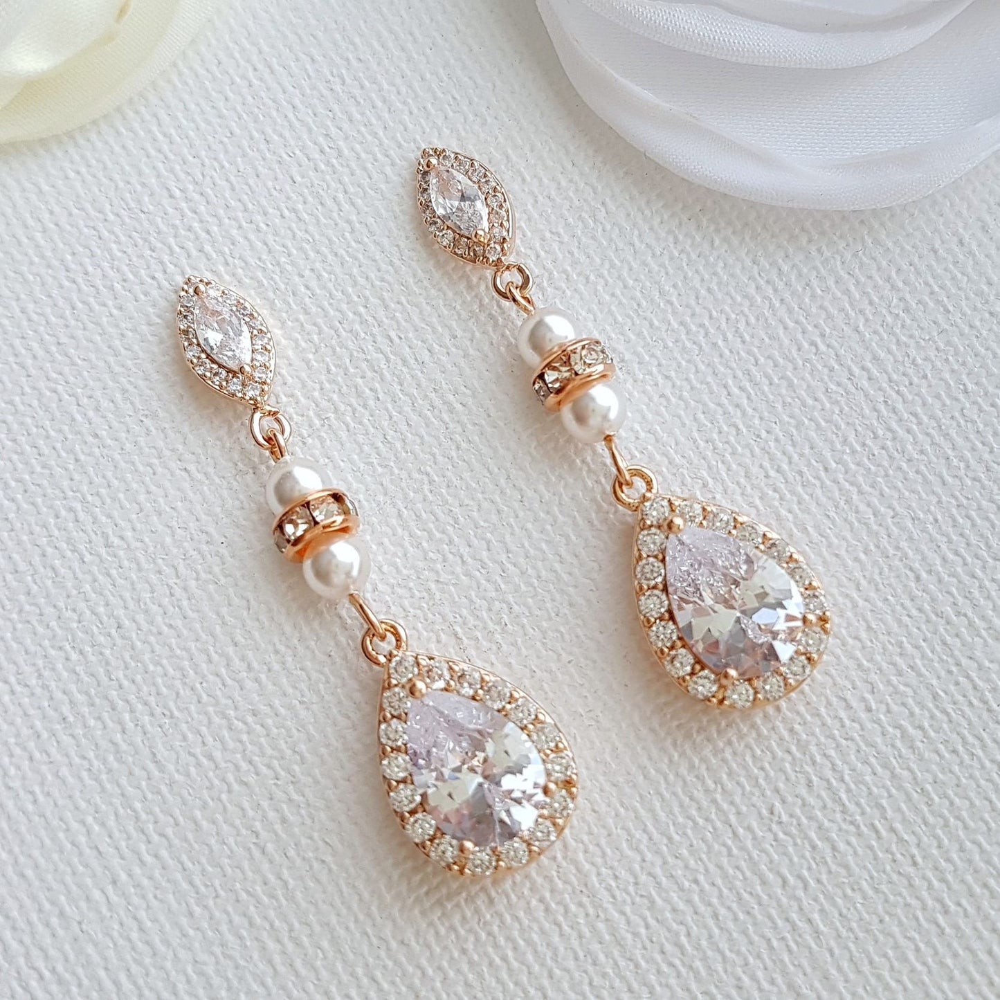 Gold and Pearl Wedding Drop Earrings-Ella - PoetryDesigns