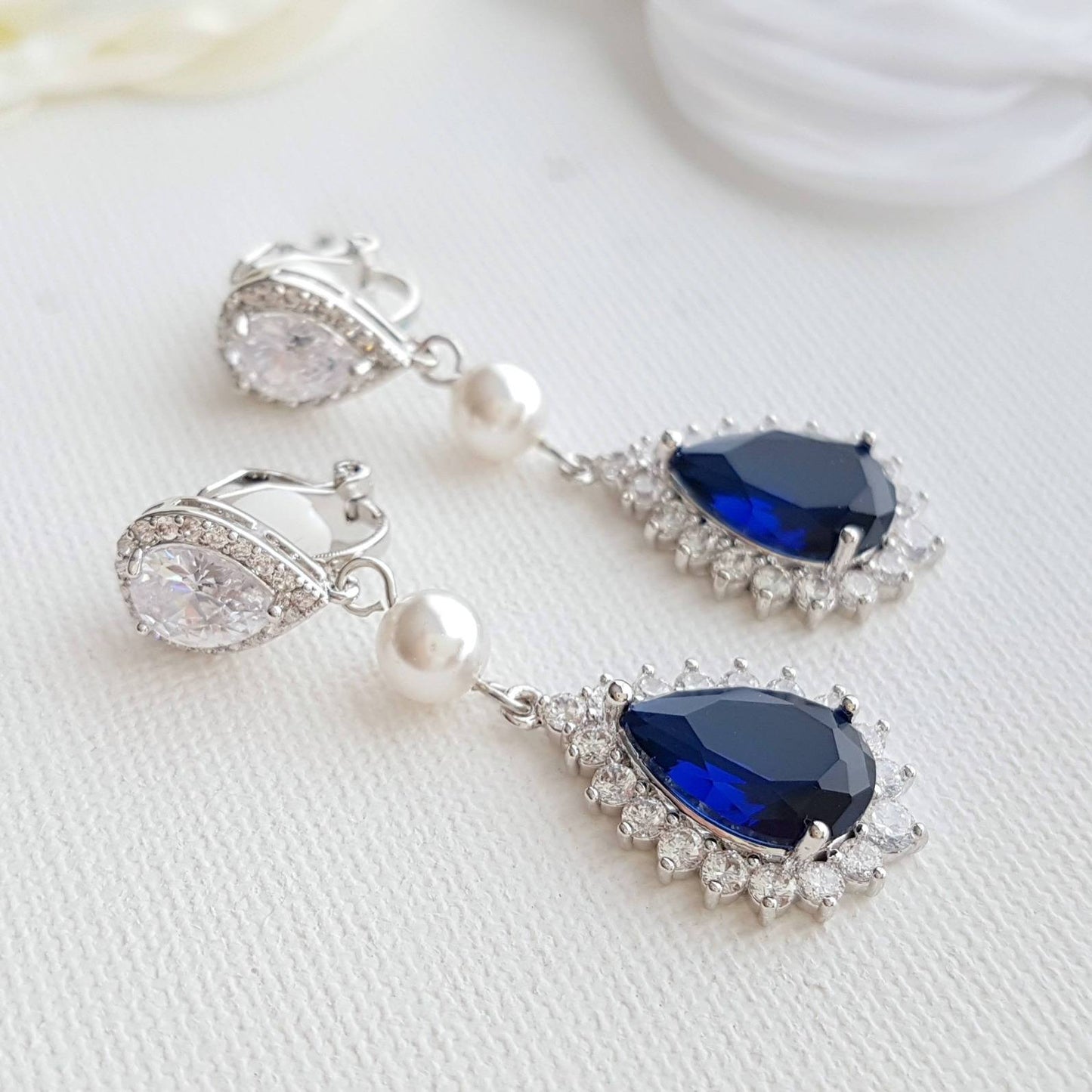 Poetry Designs- Blue Clip On Earrings-Aoi