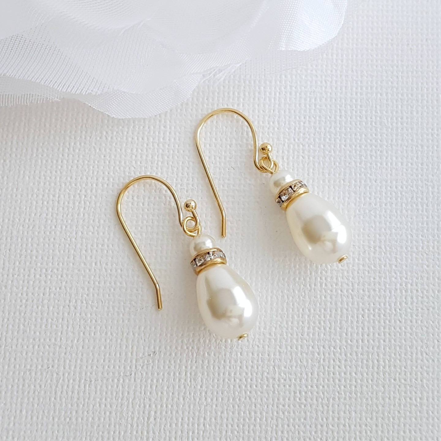 Simple Gold Earrings With Pearl Drops -June - PoetryDesigns