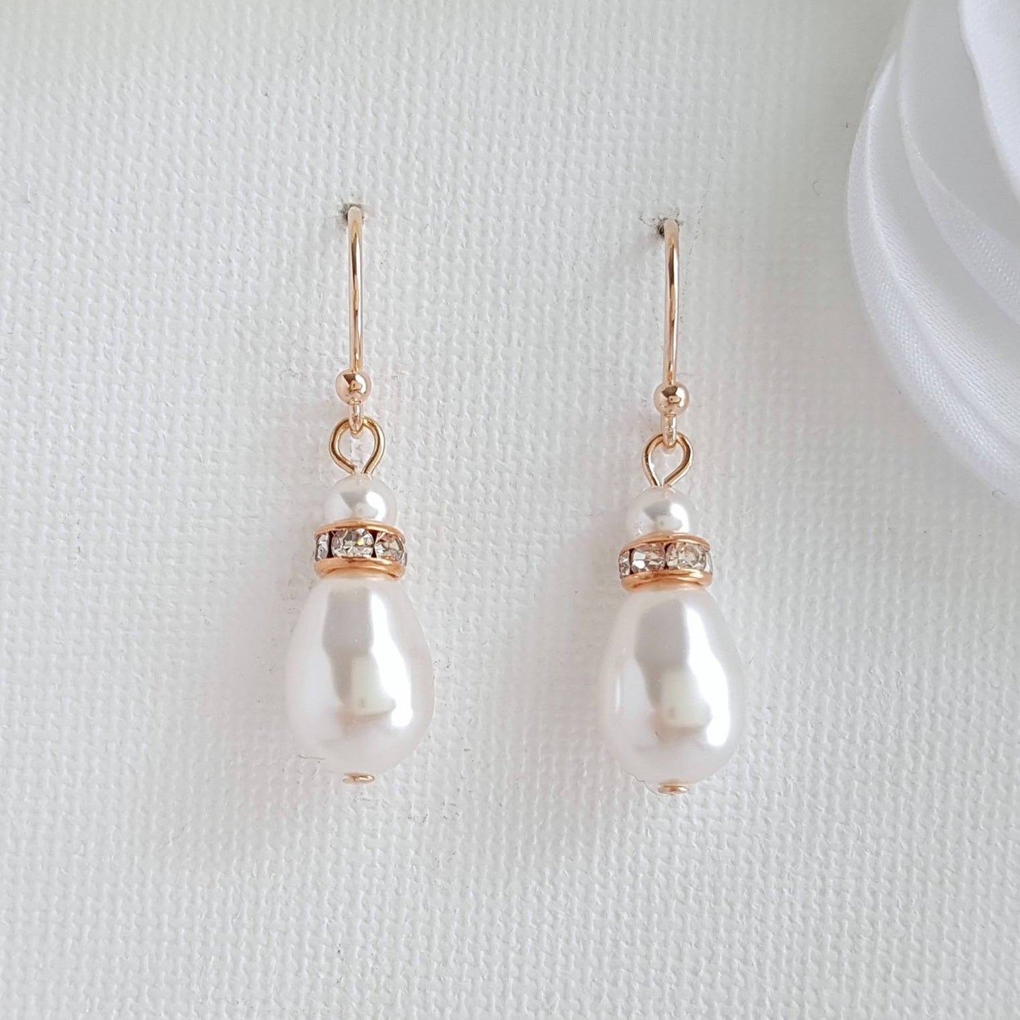 Simple Drop Earrings in Rose Gold for Weddings- June - PoetryDesigns