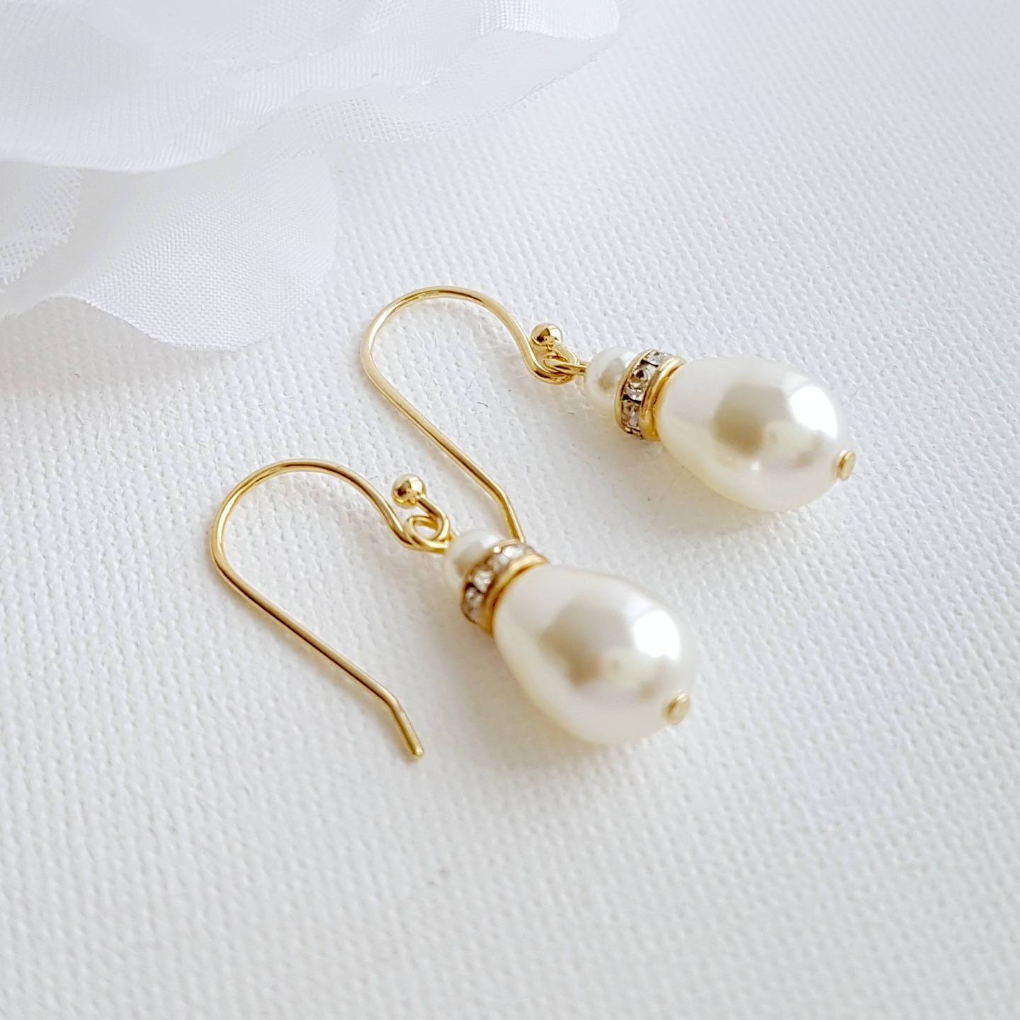 Simple Gold Earrings With Pearl Drops -June - PoetryDesigns