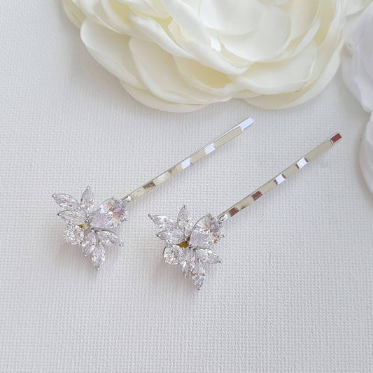 Bridal Hair Pins Crystal Pearl Silver-Nicole - PoetryDesigns