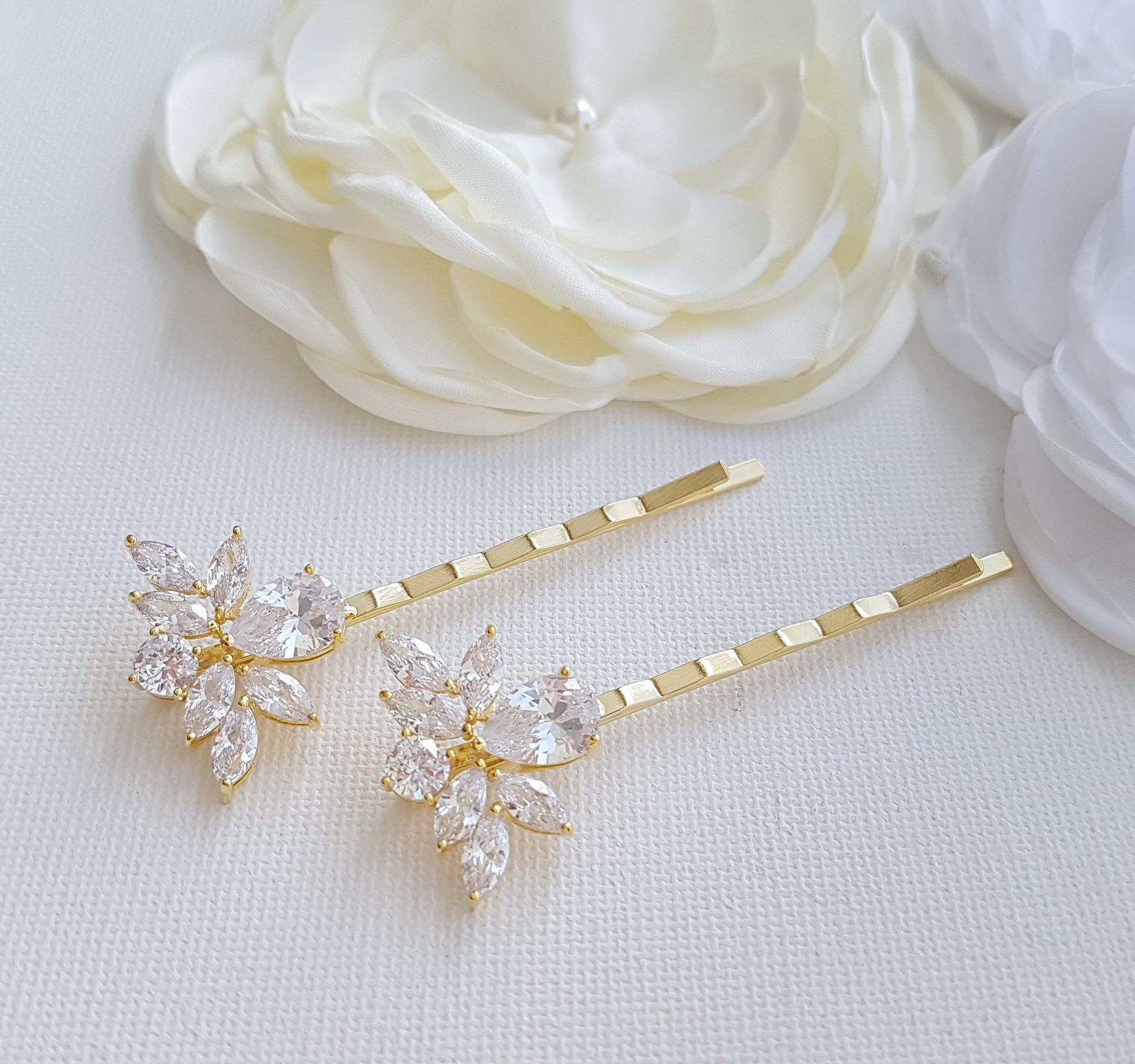 Bridal Hair Pins Crystal Pearl Silver-Nicole - PoetryDesigns