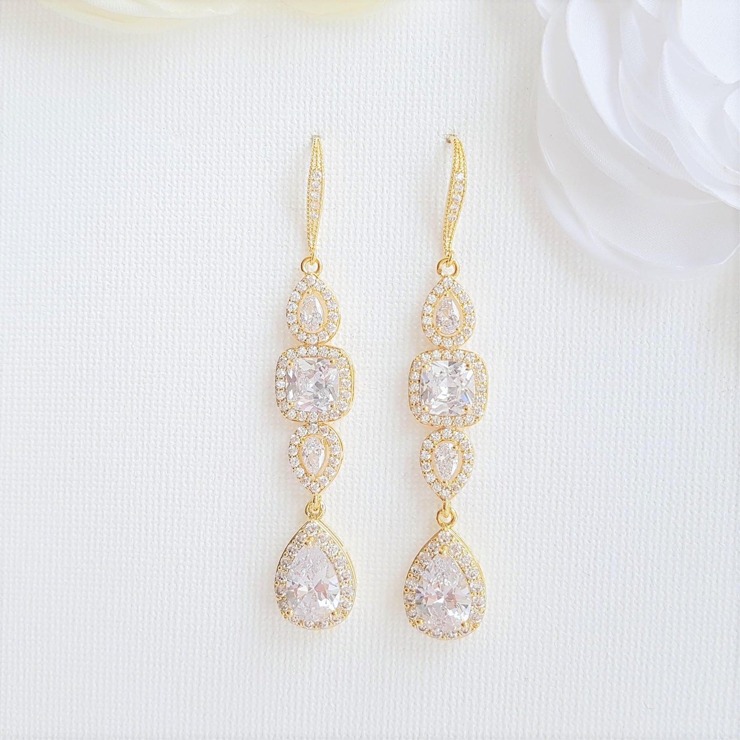 Gold Drop Earrings Weddings- Gianna - PoetryDesigns