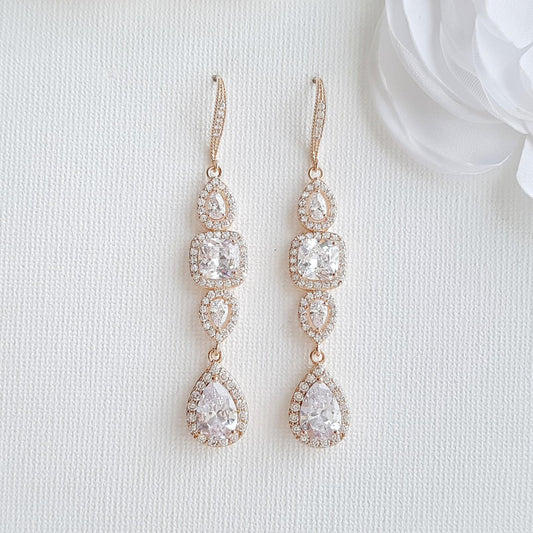 Bridal Dangle Drop Earring Rose Gold-Gianna - PoetryDesigns