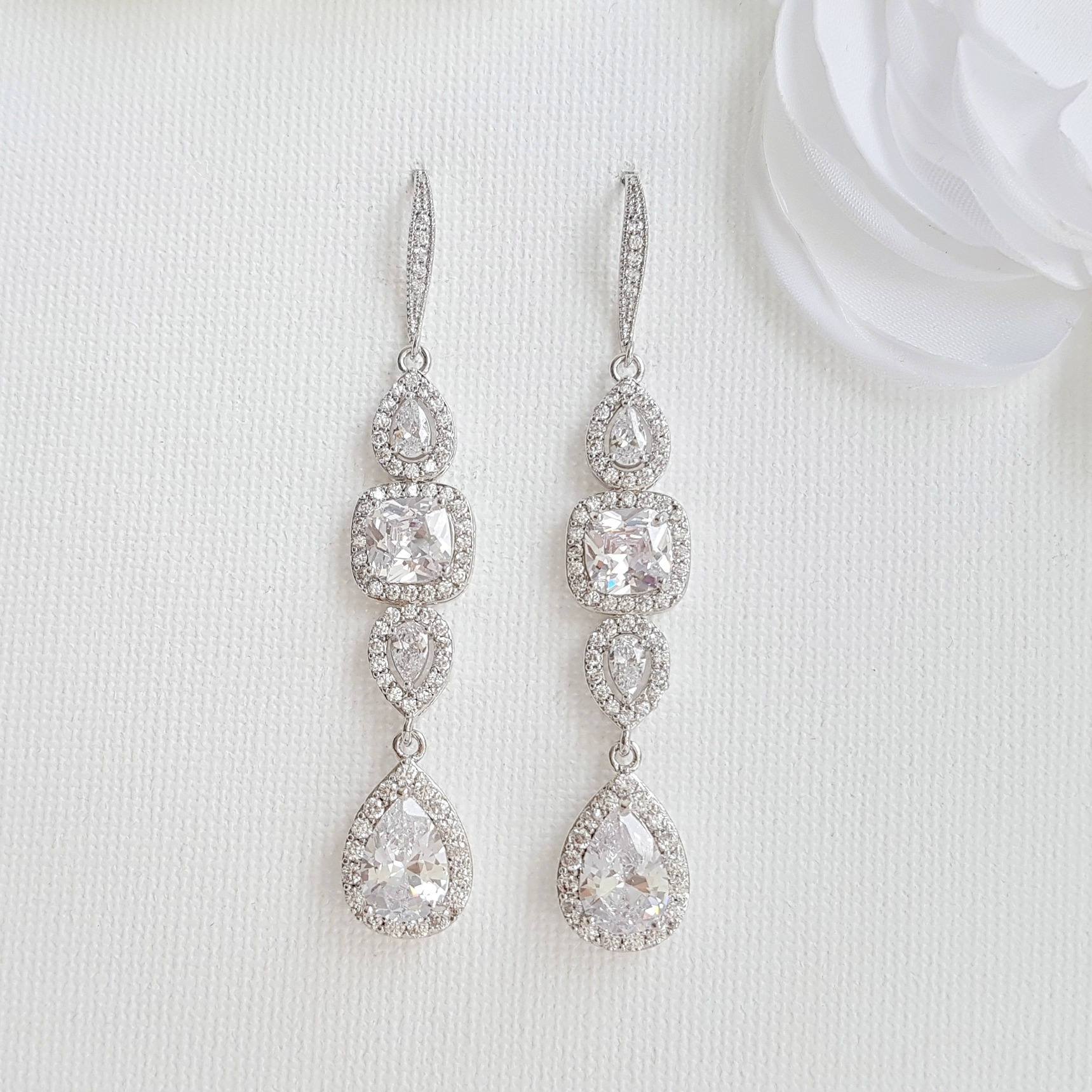 Cubic Zirconia Drop Earrings for Weddings- Gianna - PoetryDesigns