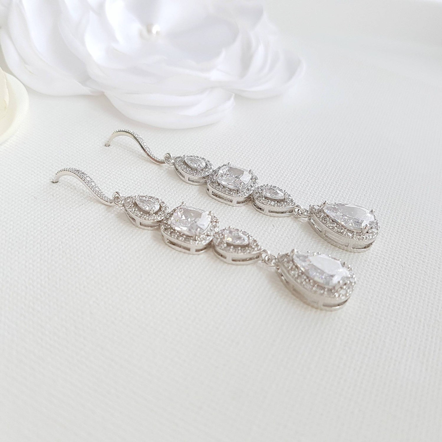 Cubic Zirconia Drop Earrings for Weddings- Gianna - PoetryDesigns
