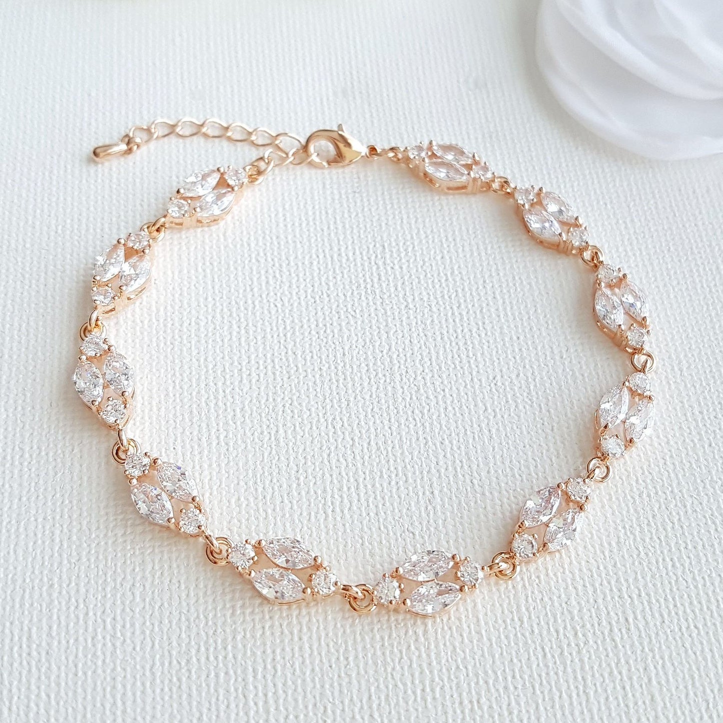 Gold Crystal Wedding Bracelet in Marquis Tennis Bracelet Style-Hayley - PoetryDesigns