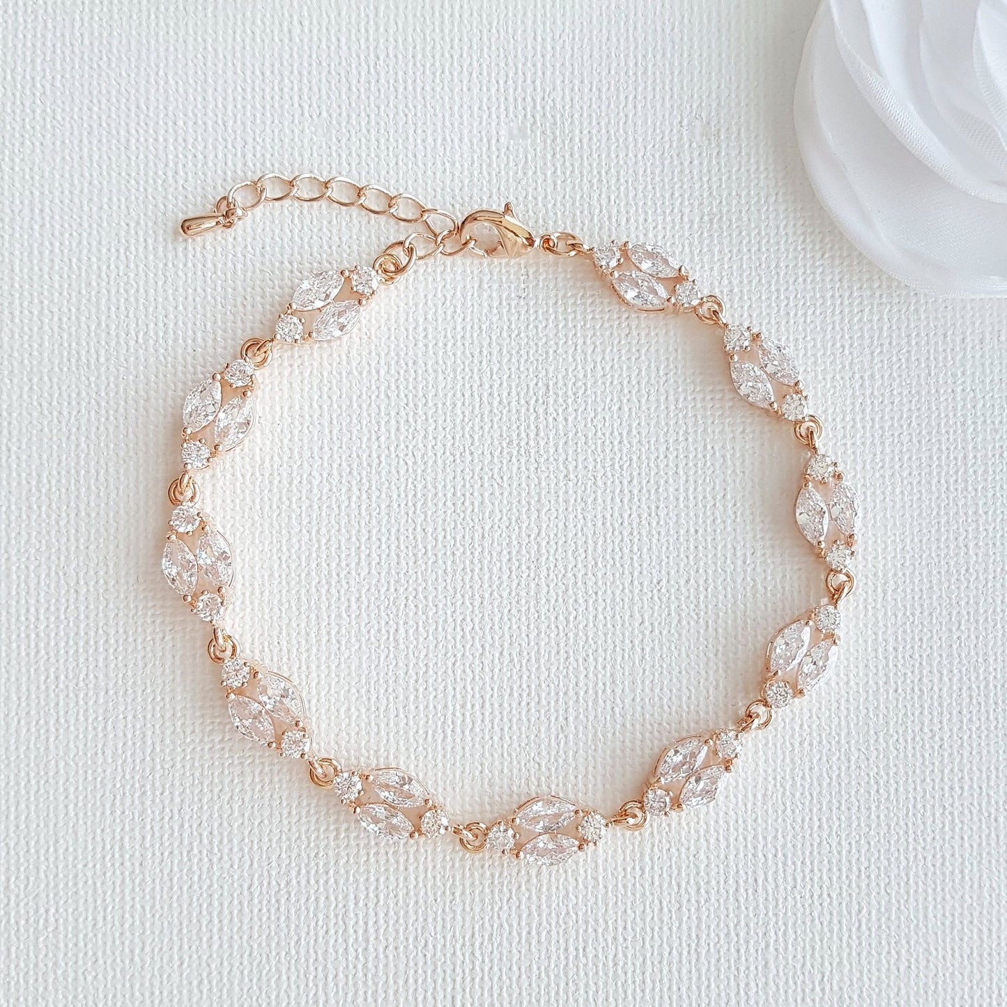 Dainty Rose Gold Crystal Bracelet for Weddings and Brides-Hayley - PoetryDesigns