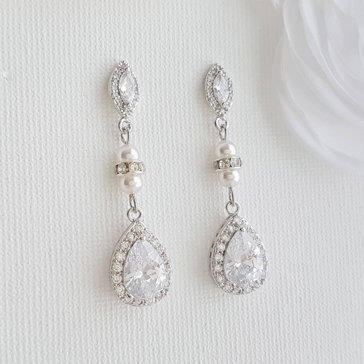 Rose Gold & Pearl Wedding Drop Earrings-Ella - PoetryDesigns