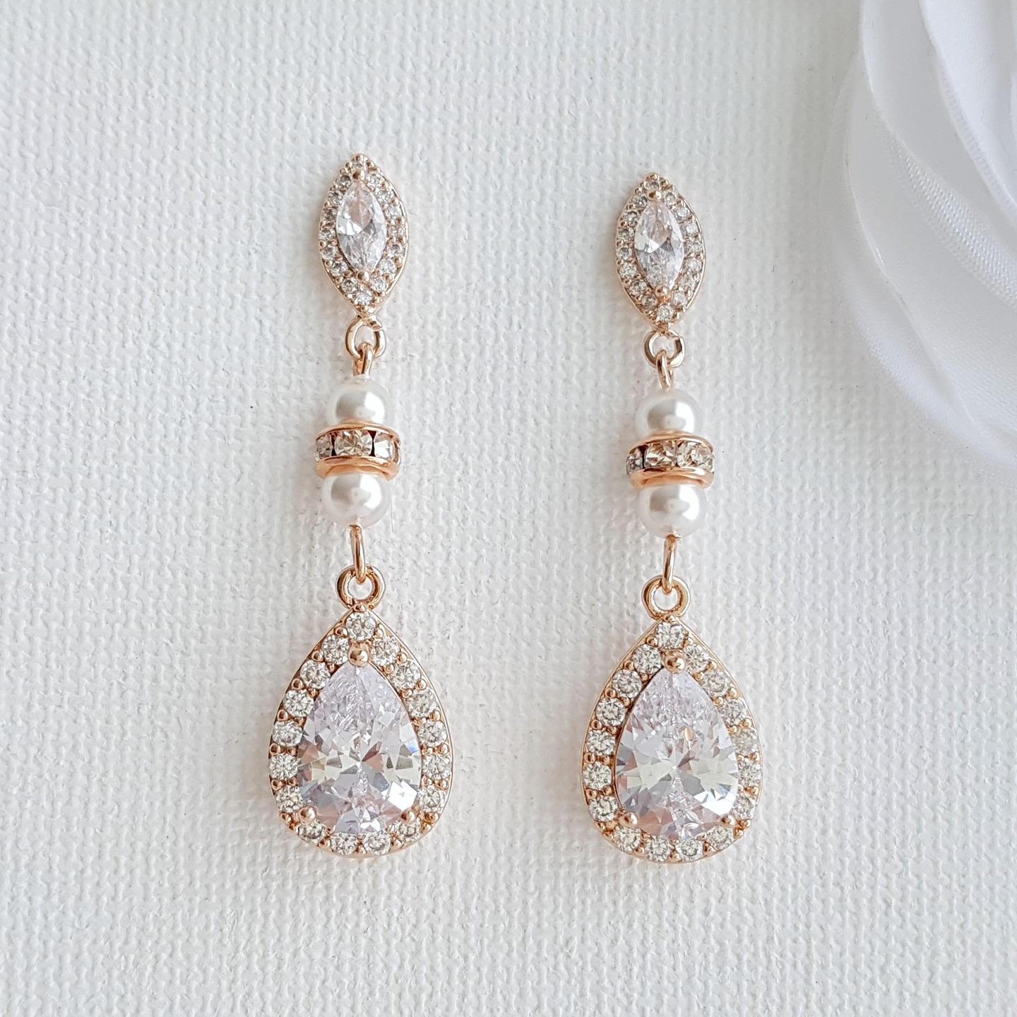 CZ & Pearl Wedding Drop Earrings for Brides-Ella - PoetryDesigns